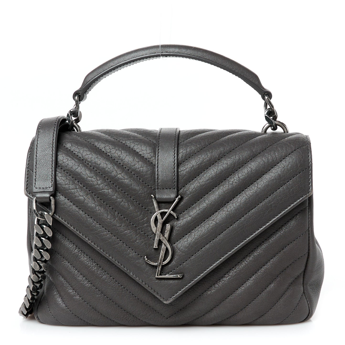 Sheepskin Matelasse Chevron Monogram Medium College Bag Asphalt