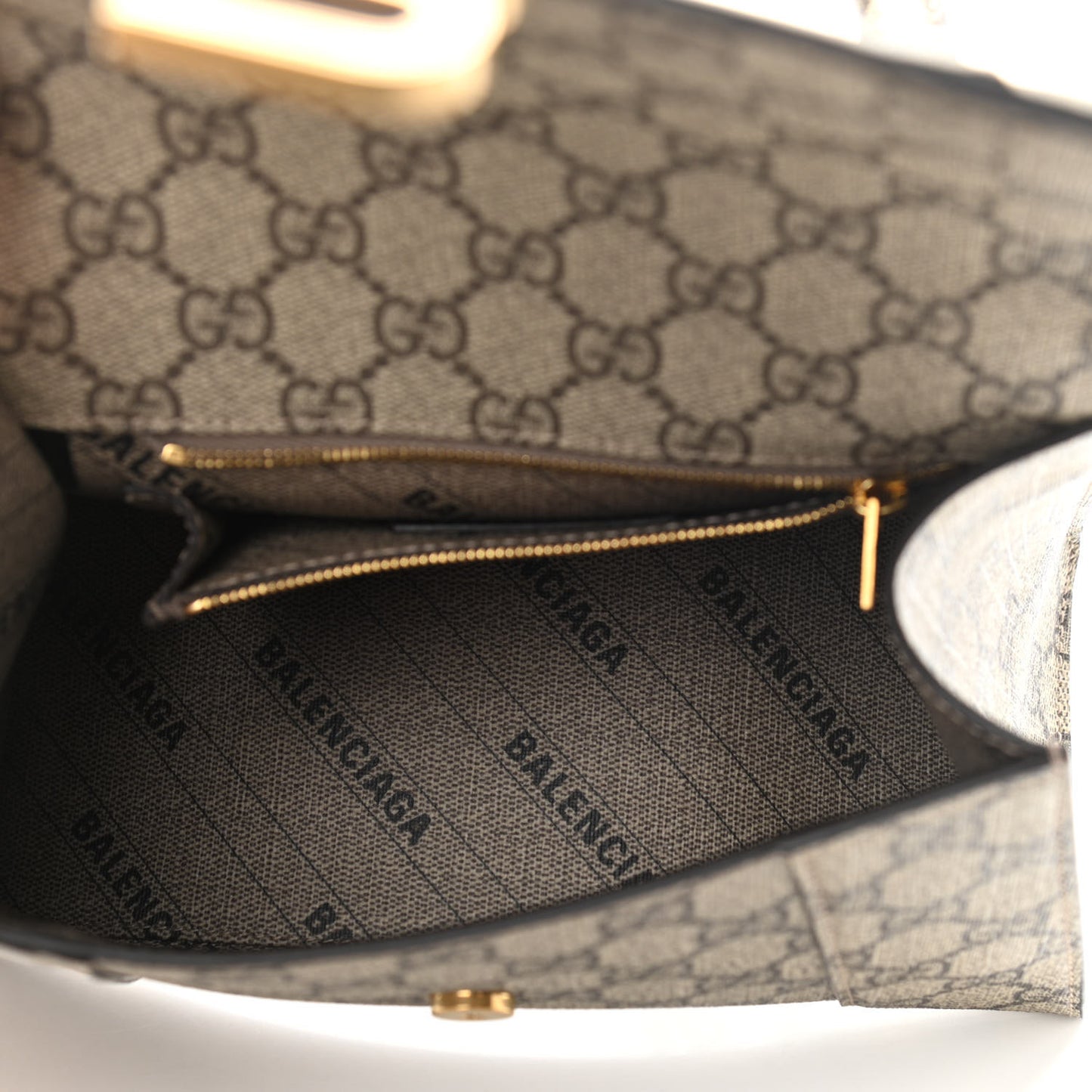 X GUCCI GG Supreme Monogram Small Hourglass Top Handle Bag Beige Ebony