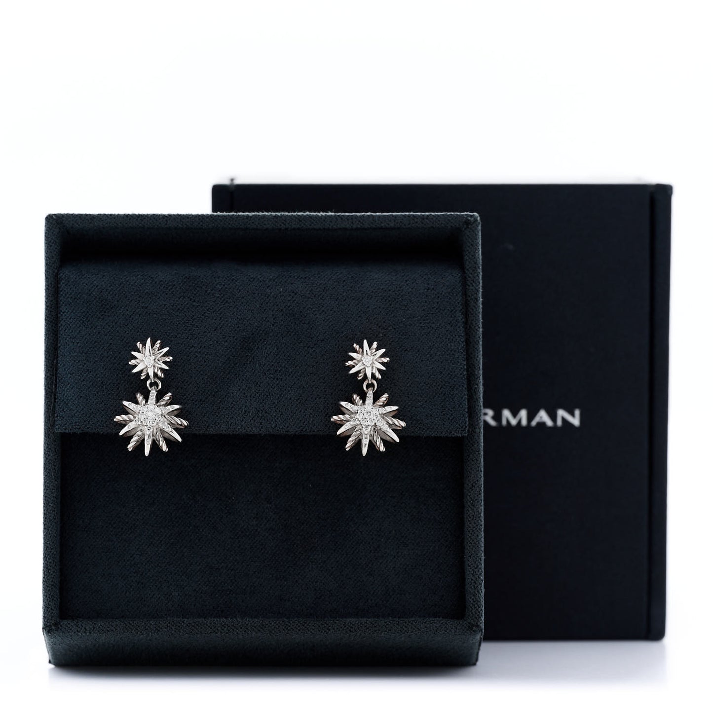 Sterling Silver Diamond Starburst Double Drop Earrings