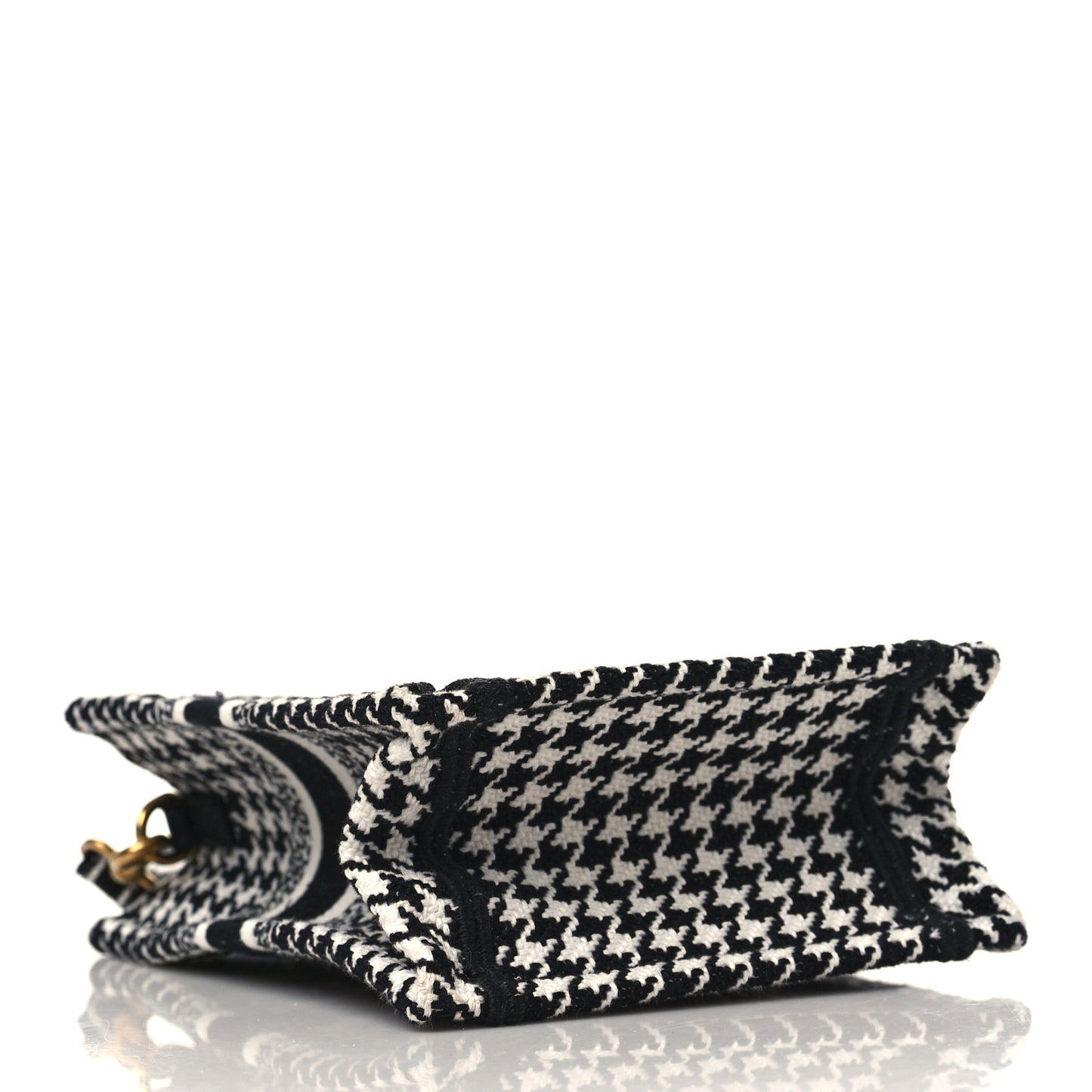 Canvas Houndstooth Embroidered Mini Book Tote Phone Bag Black White