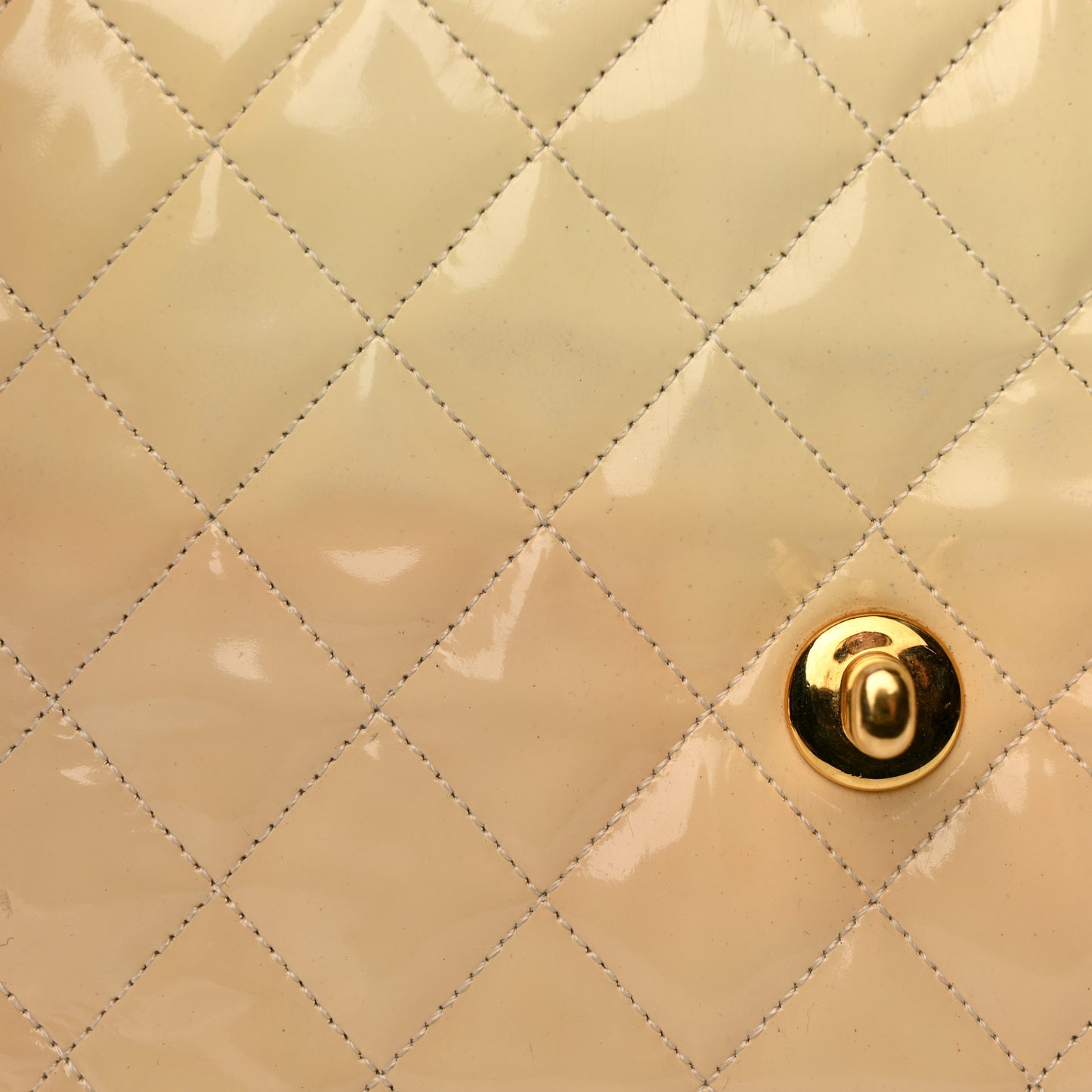 Patent Quilted Top Handle Single Flap Light Beige