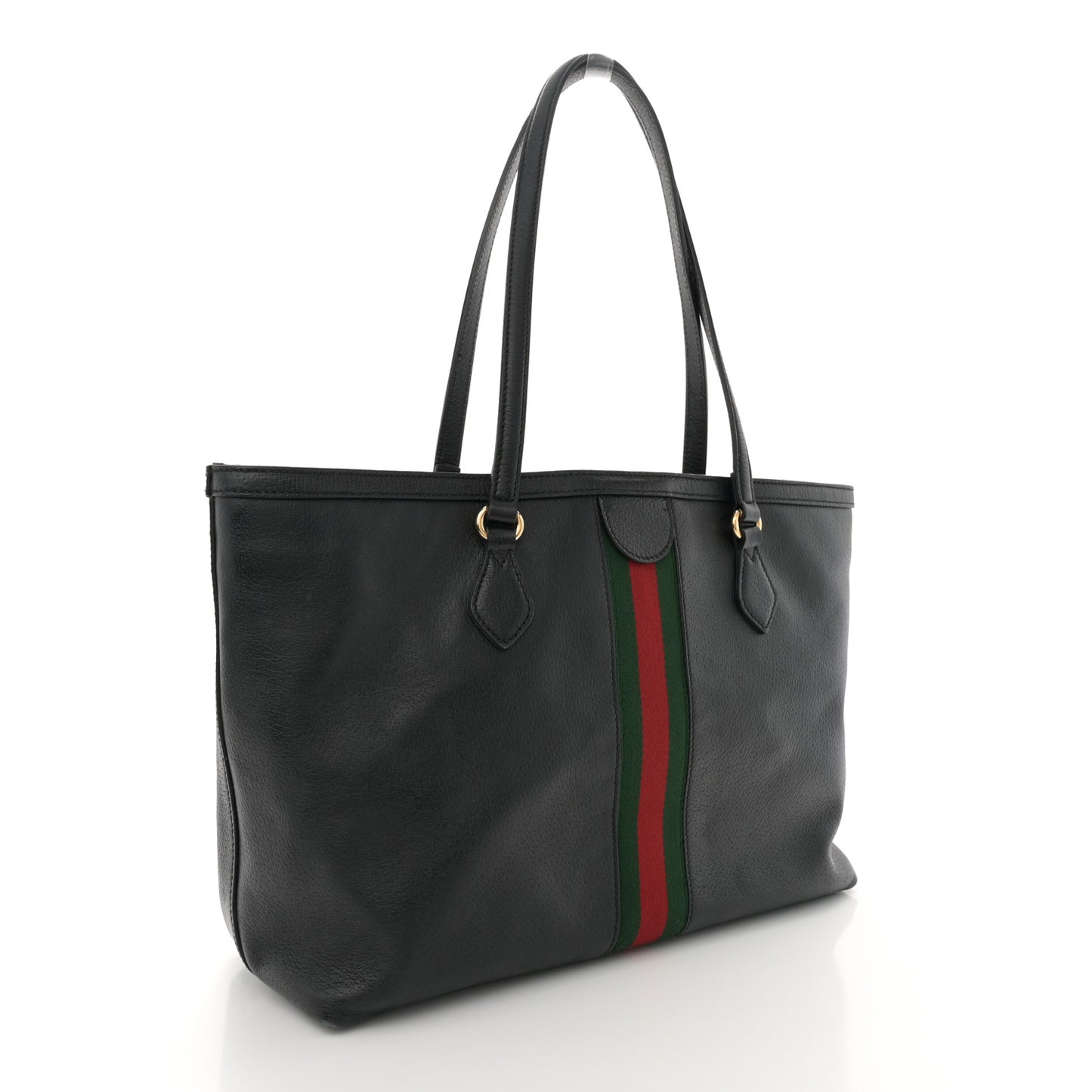 Textured Calfskin Web Medium Ophidia Shopping Tote Black