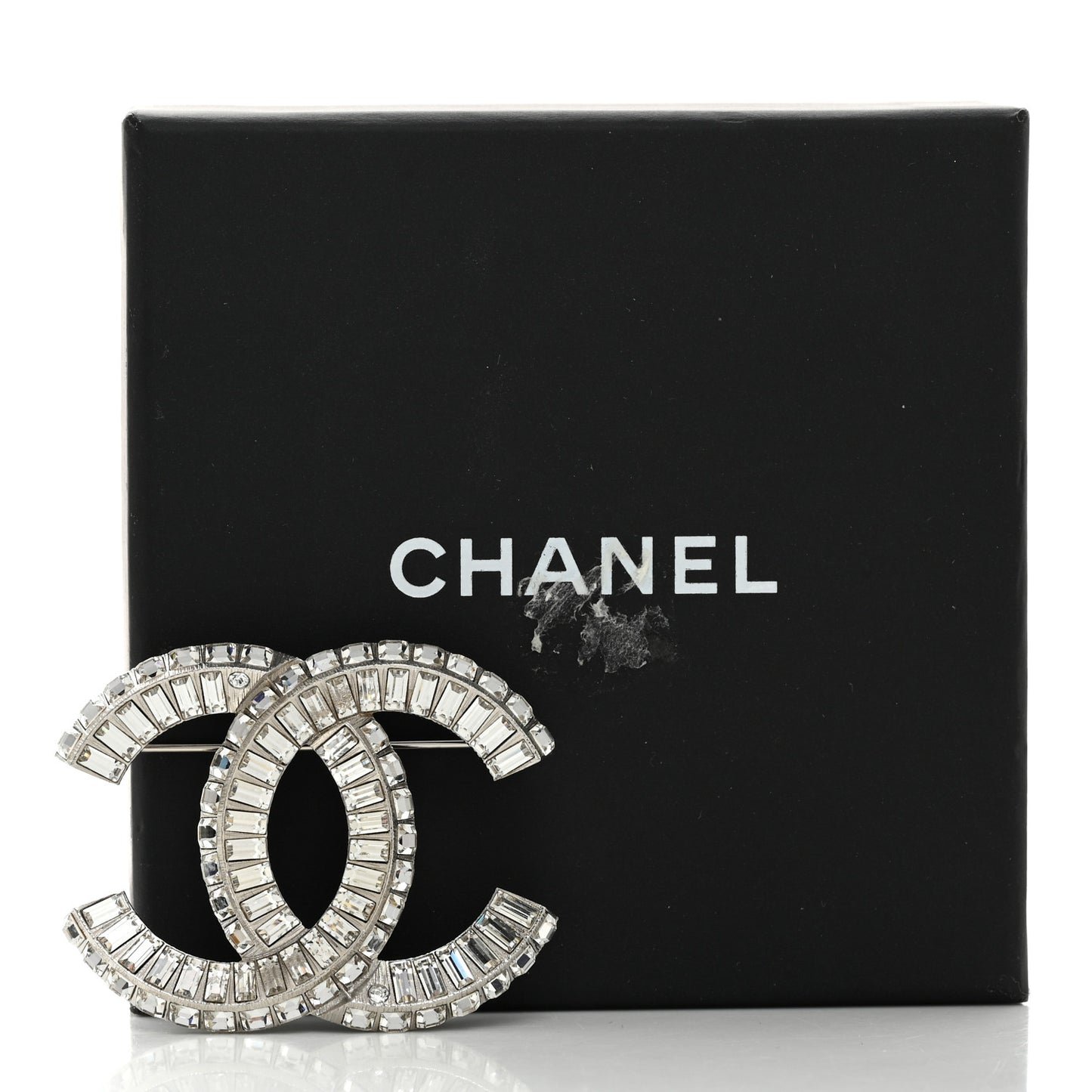 Baguette Crystal CC Brooch Silver