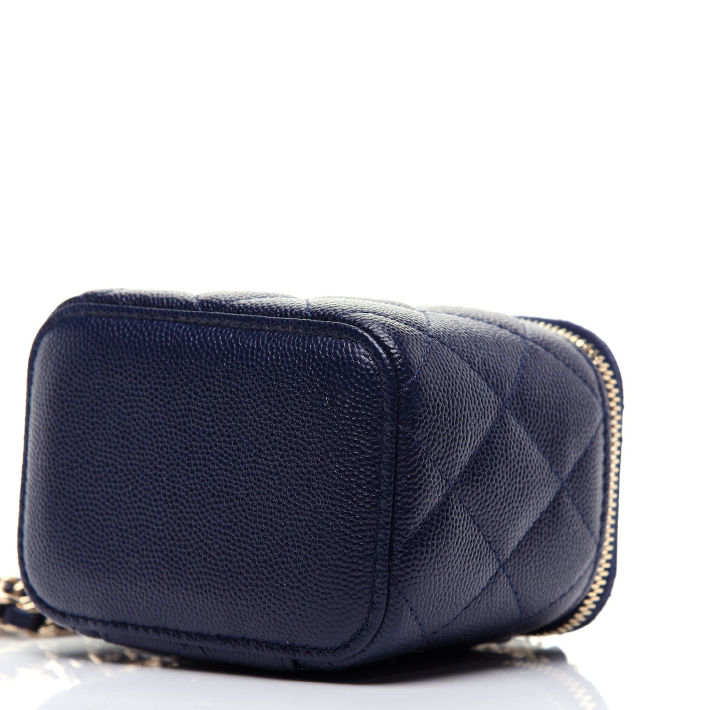Caviar Quilted Mini Vanity Case With Chain Navy Blue