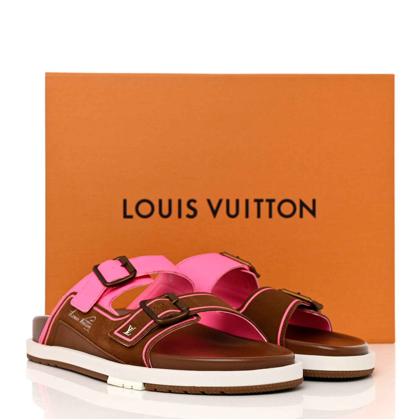 Mix Materials Mens LV Script Trainer Mules 10.5 Brown pink