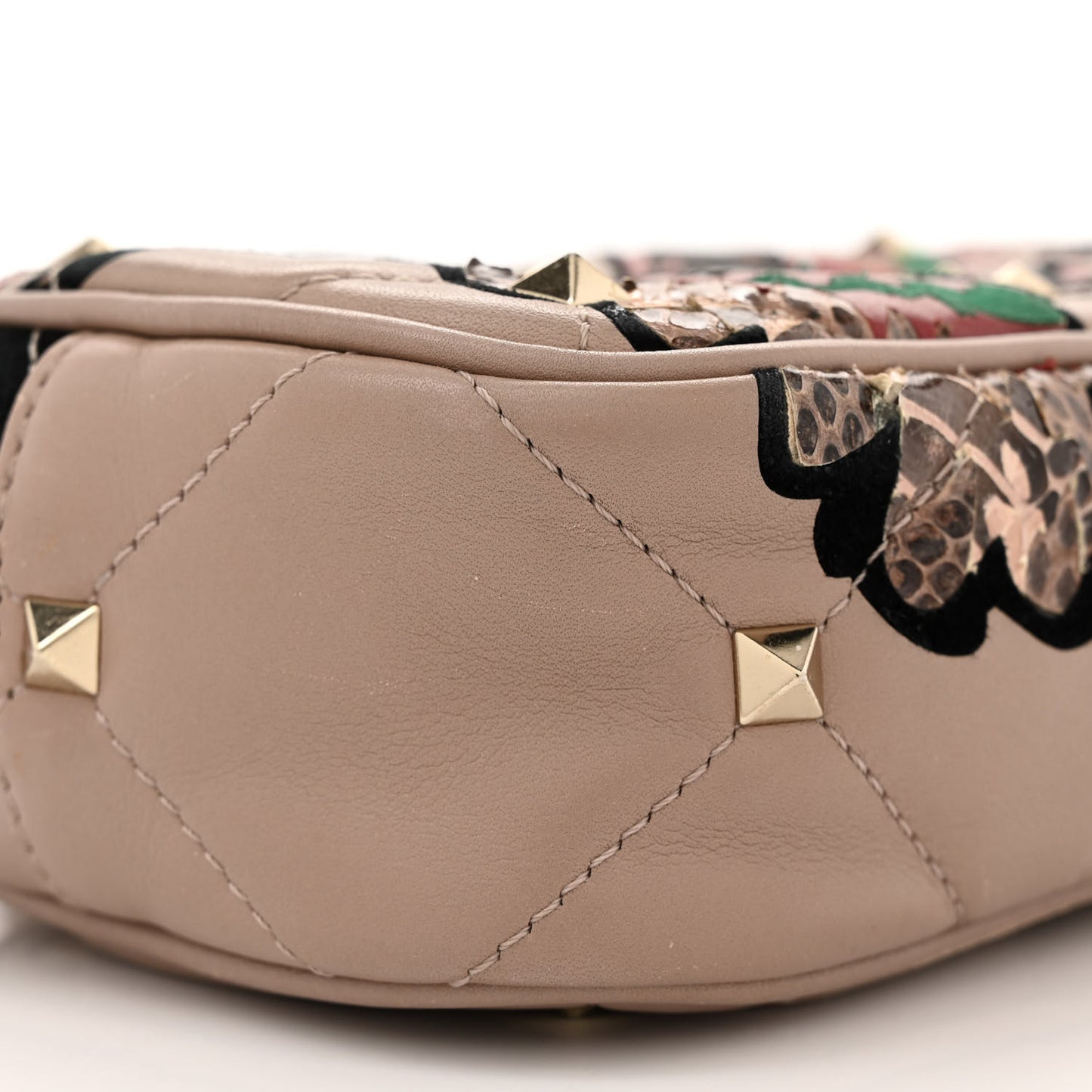 Calfskin Butterfly Embroidered Rockstud Camera Crossbody Bag Poudre