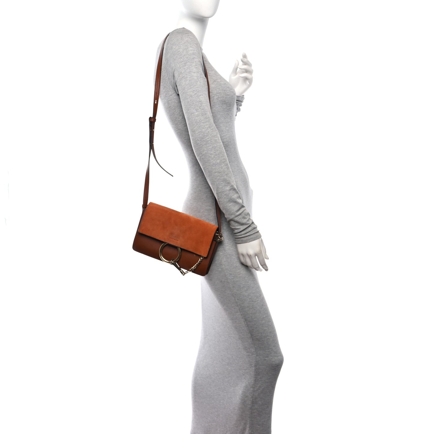 Suede Calfskin Small Faye Shoulder Bag Tobacco