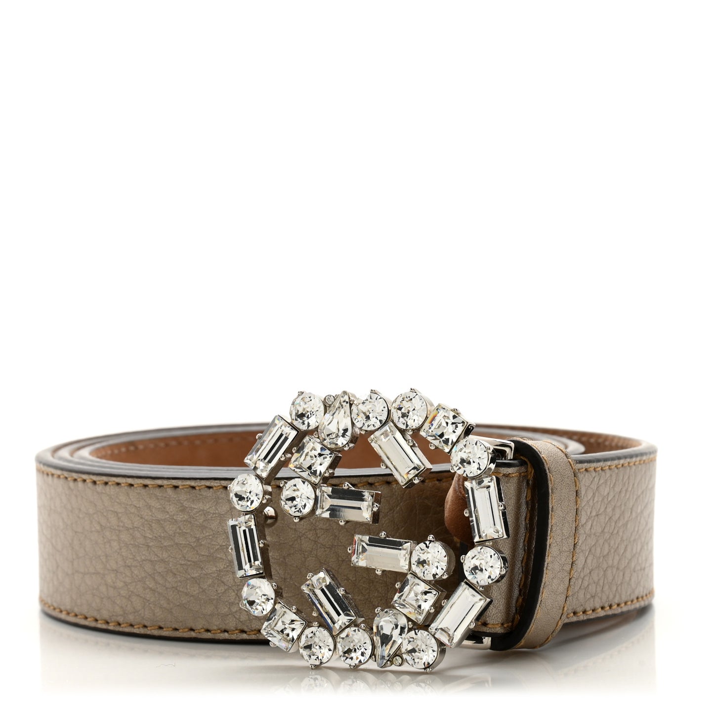 Calfskin Crystal Interlocking G Belt 85 34 Golden Beige