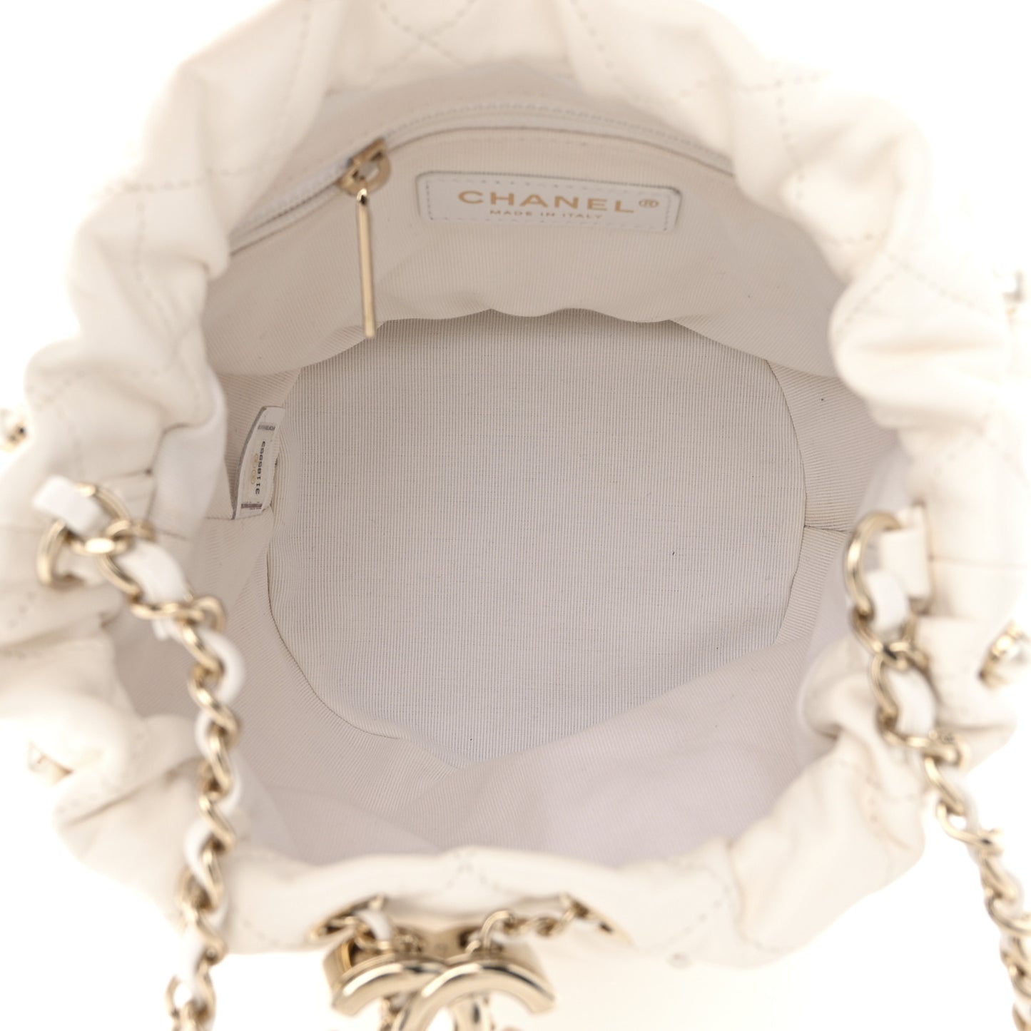 Lambskin Quilted Pearl About Pearls Drawstring Bag White
