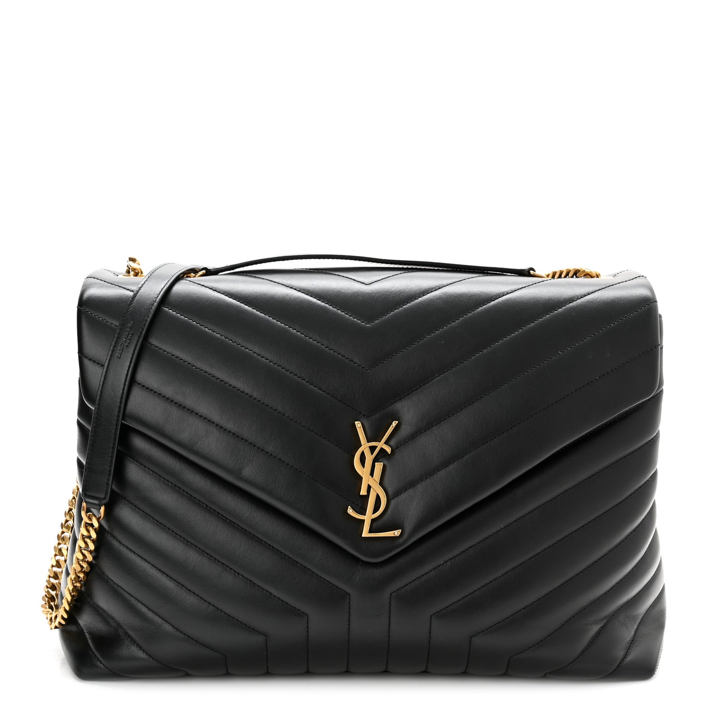 Calfskin Y Quilted Monogram Large Loulou Chain Satchel Black