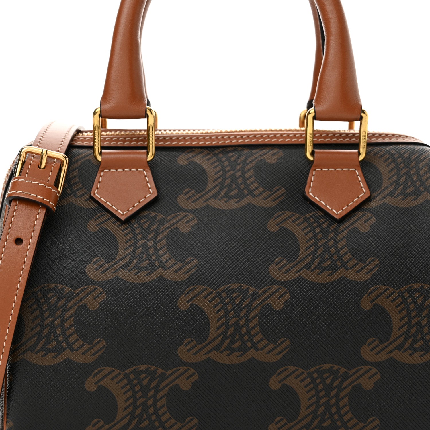 Celine Triomphe Canvas XL Calfskin Small Boston Bag Tan 7 of 10