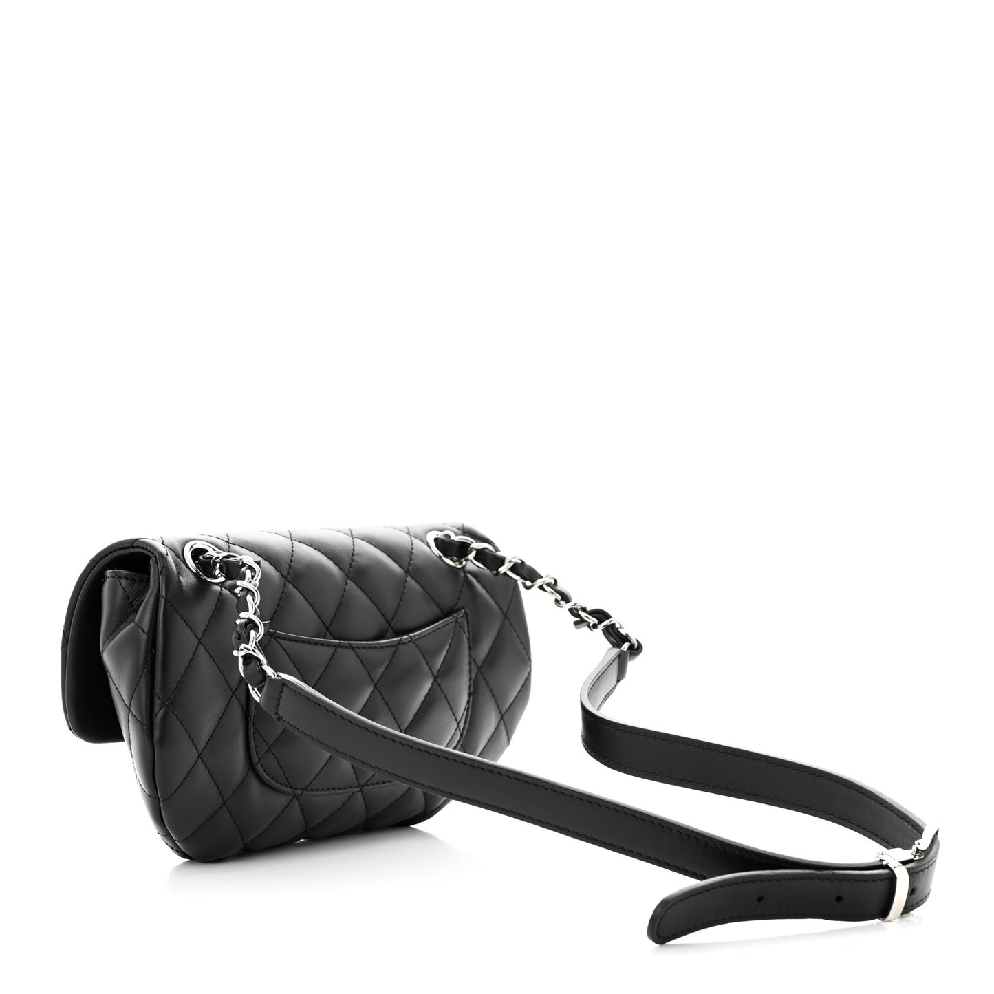 Calfskin Quilted CC Uniform Flap Belt Bag Black