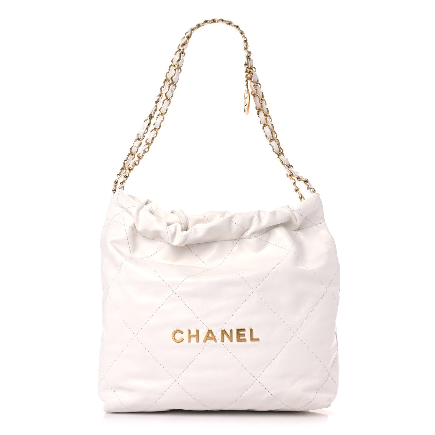 Shiny Calfskin Quilted Small Chanel 22 White