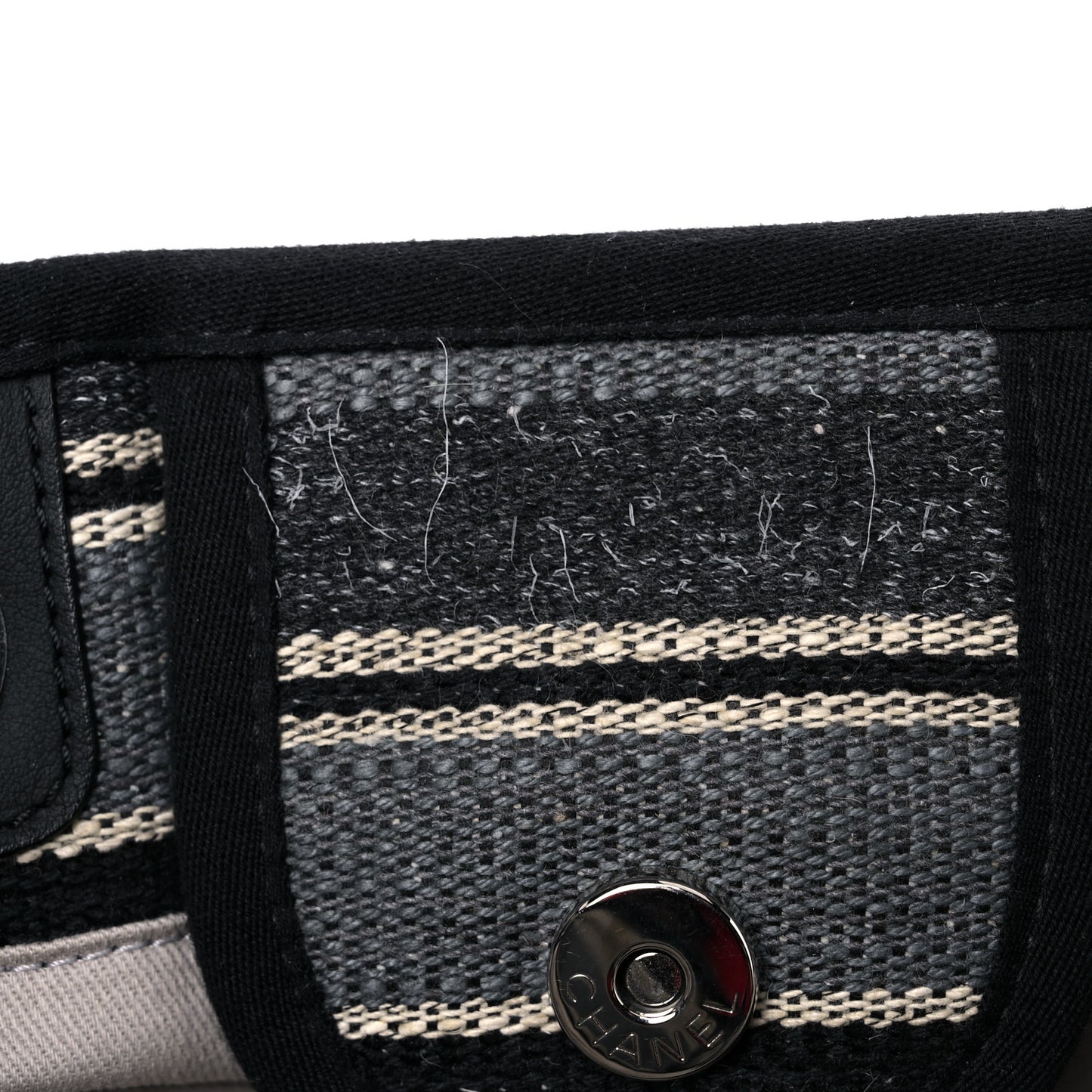 Striped Canvas Medium Deauville Tote Grey Black
