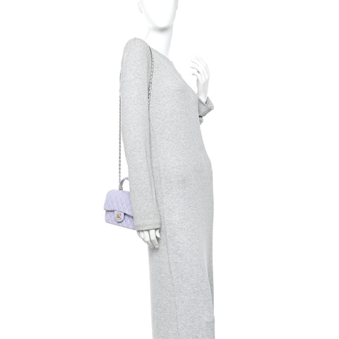 Lambskin Quilted Mini Top Handle Rectangular Flap Light Purple