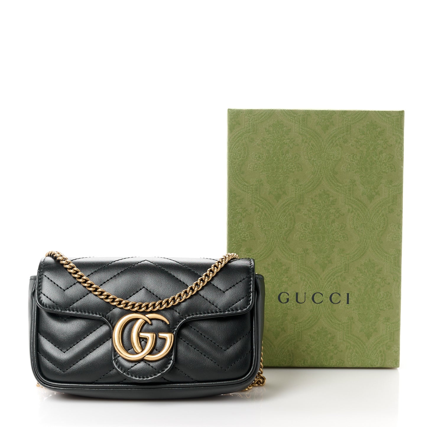 Calfskin Matelasse Super Mini GG Marmont Shoulder Bag Black