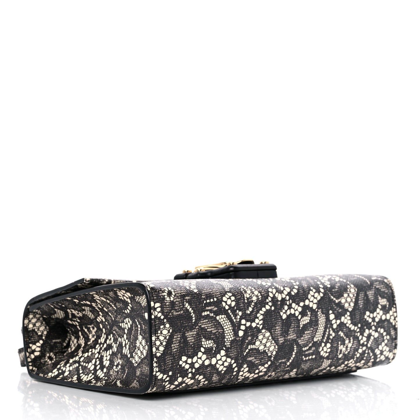 Lace Printed Calfskin Lucia Top Handle Bag Black