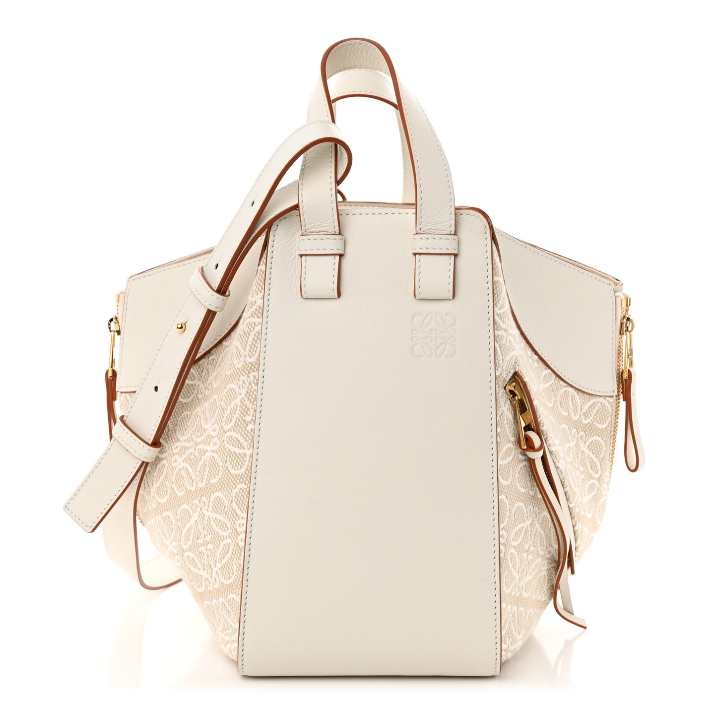Calfskin Canvas Anagram Small Hammock Shoulder Bag Ecru White