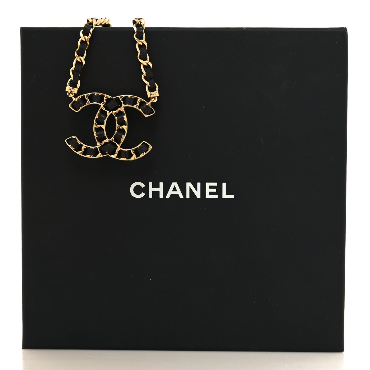 Metal Lambskin CC Buckle Up Necklace Black Gold