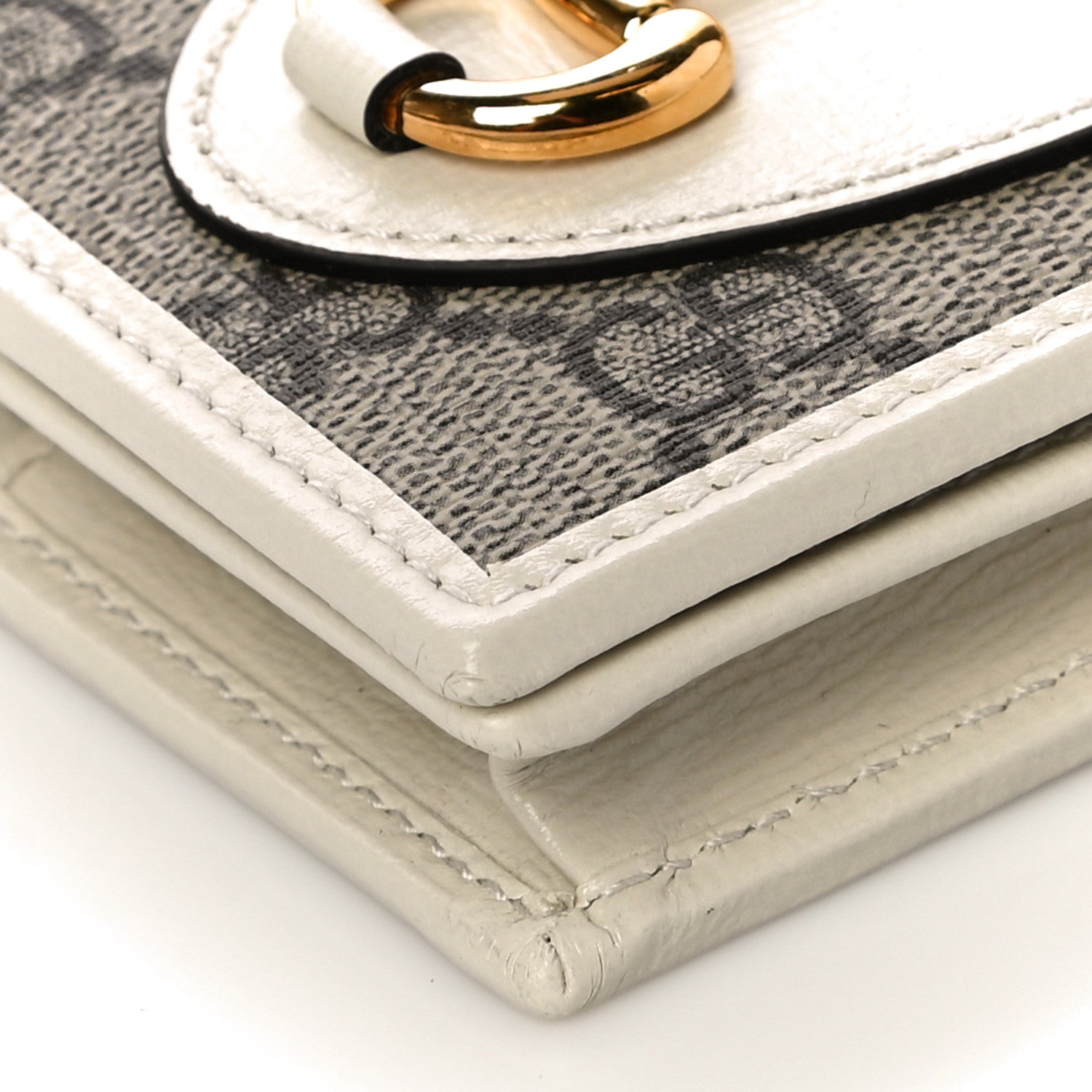Gucci GG Supreme Monogram Azalea Calfskin Horsebit 1955 Card Case Wallet Beige Ebony Mystic White 8 of 10
