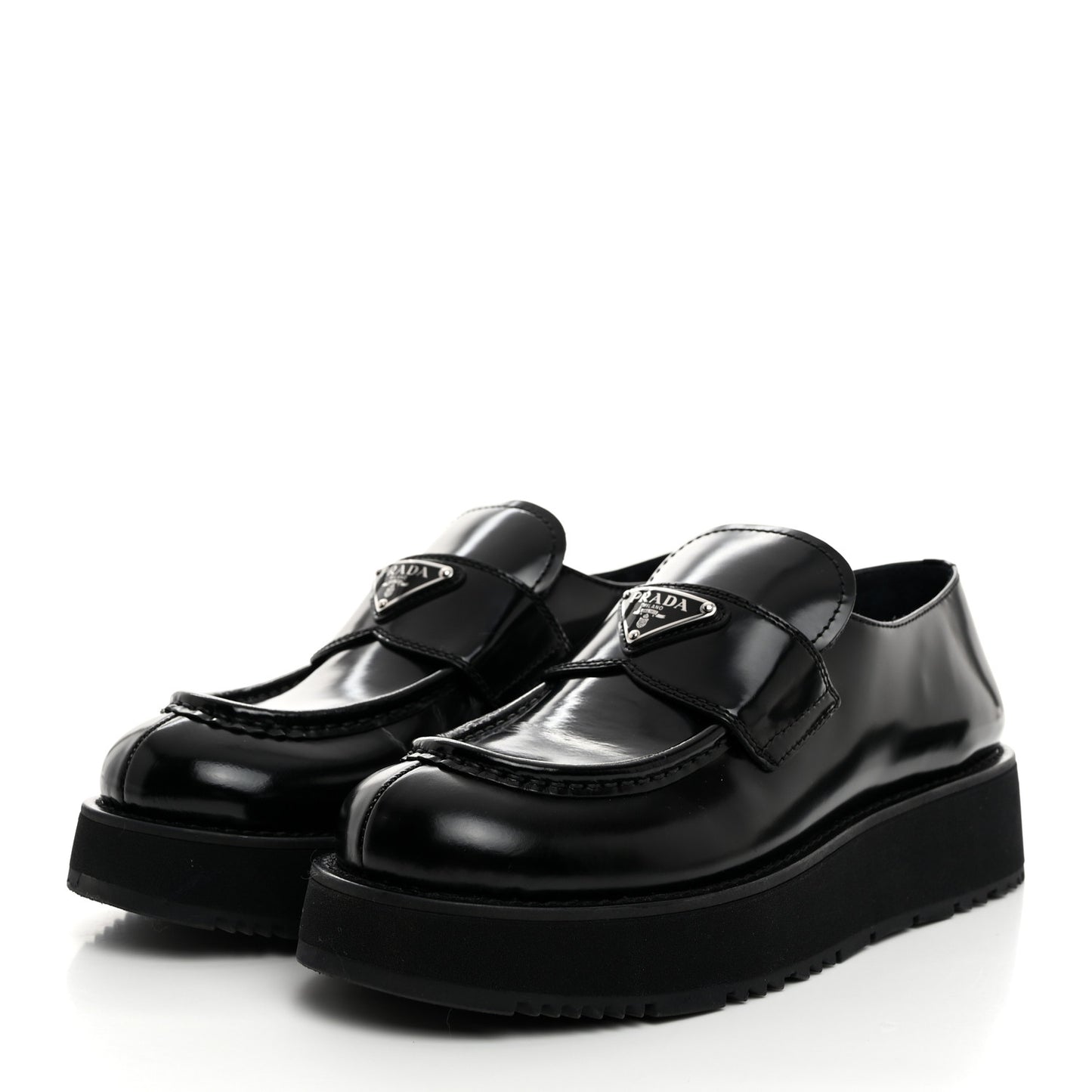 Spazzolato Metal Triangle Logo Flatform 45mm Loafers 40 Black