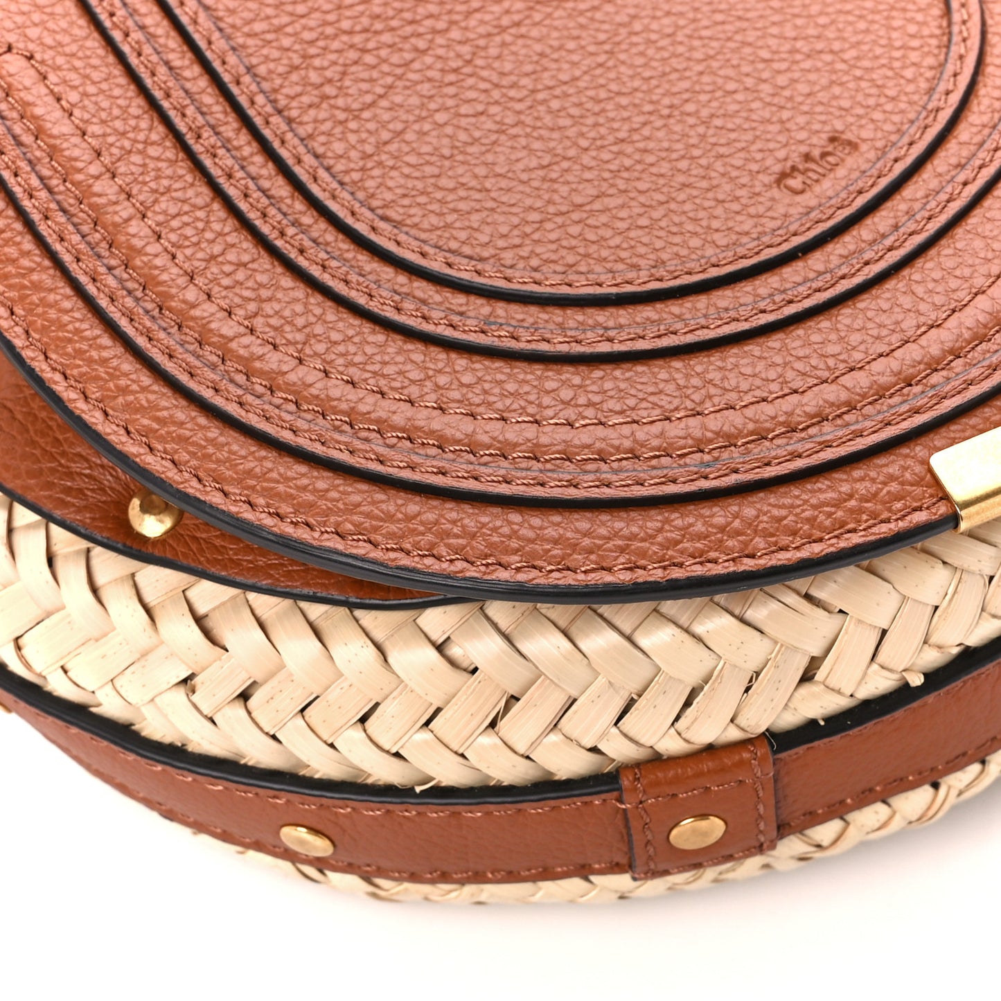 Raffia Small Grain Calfskin Small Marcie Basket Crossbody Tan