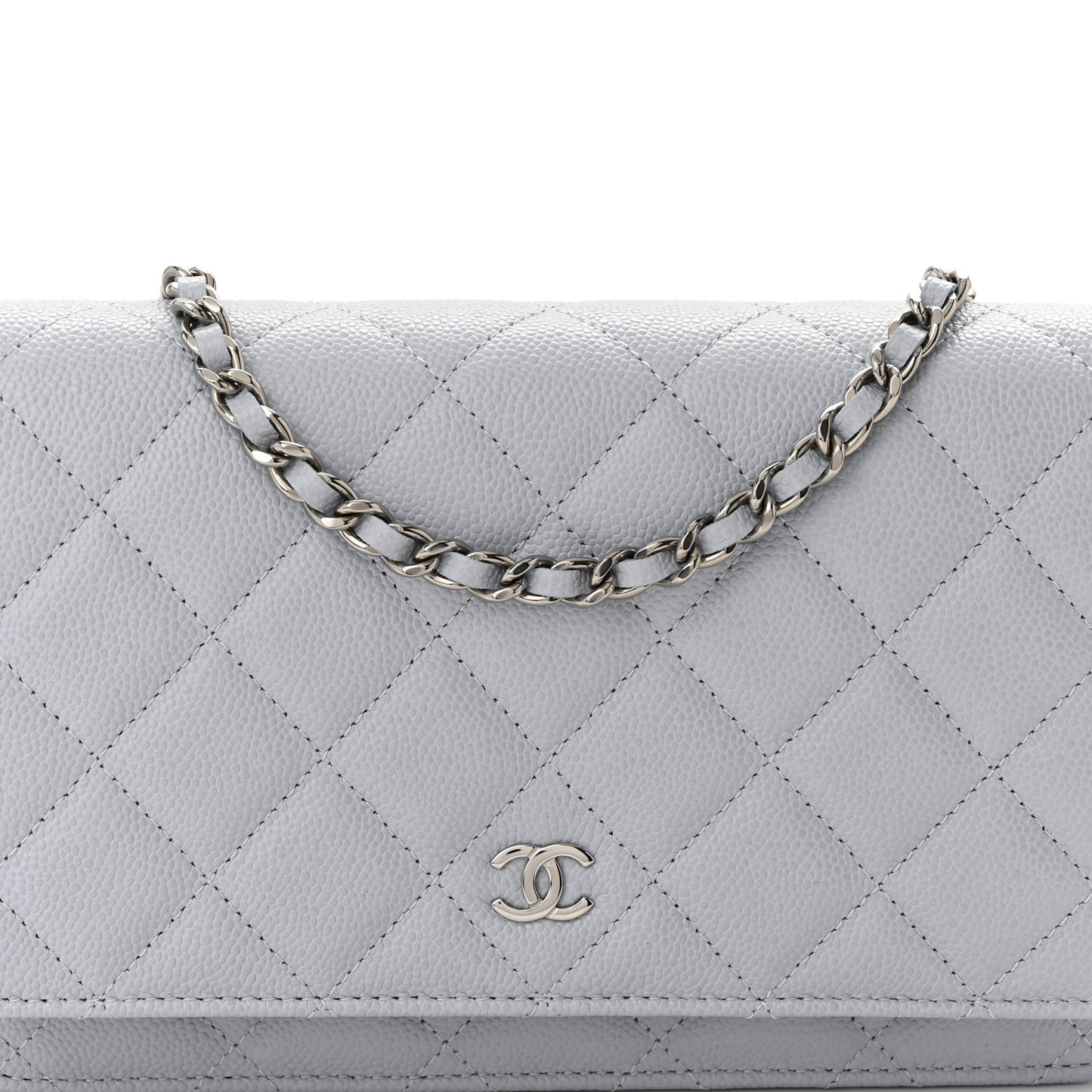 Caviar Quilted Wallet On Chain WOC Light Grey