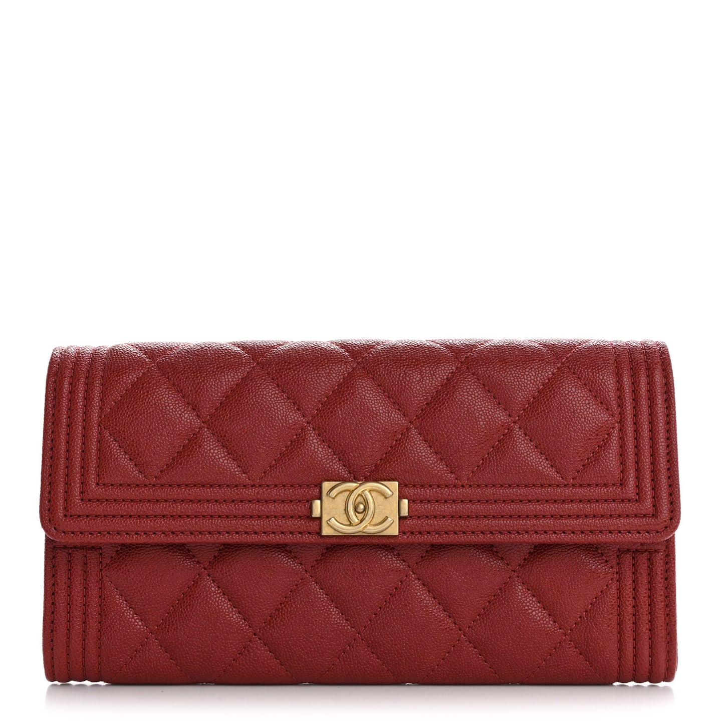 Caviar Quilted Large Boy Gusset Flap Wallet Red