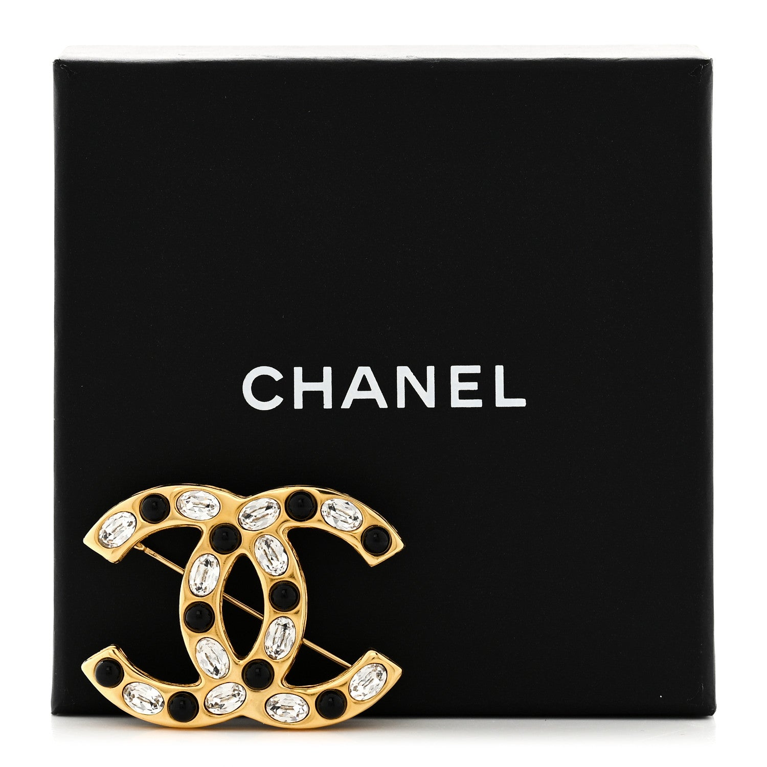 Chanel Metal Crystal Bead CC Brooch Gold Black 4 of 4