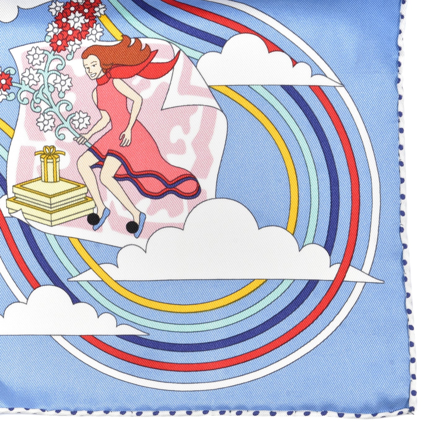 Silk Carres Volants Scarf 70 Bleu Myosotis White