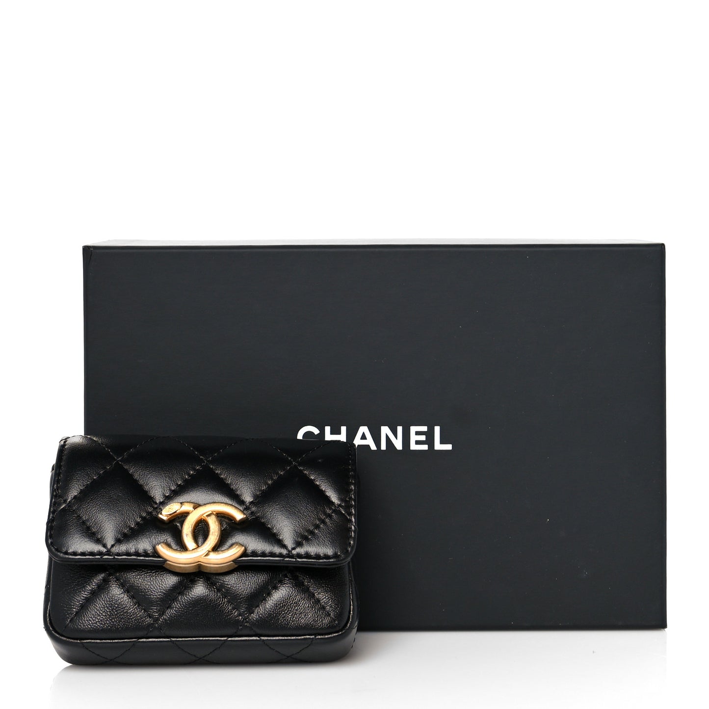 Lambskin Lacquered Metal Quilted Flap Chain Belt Bag Black