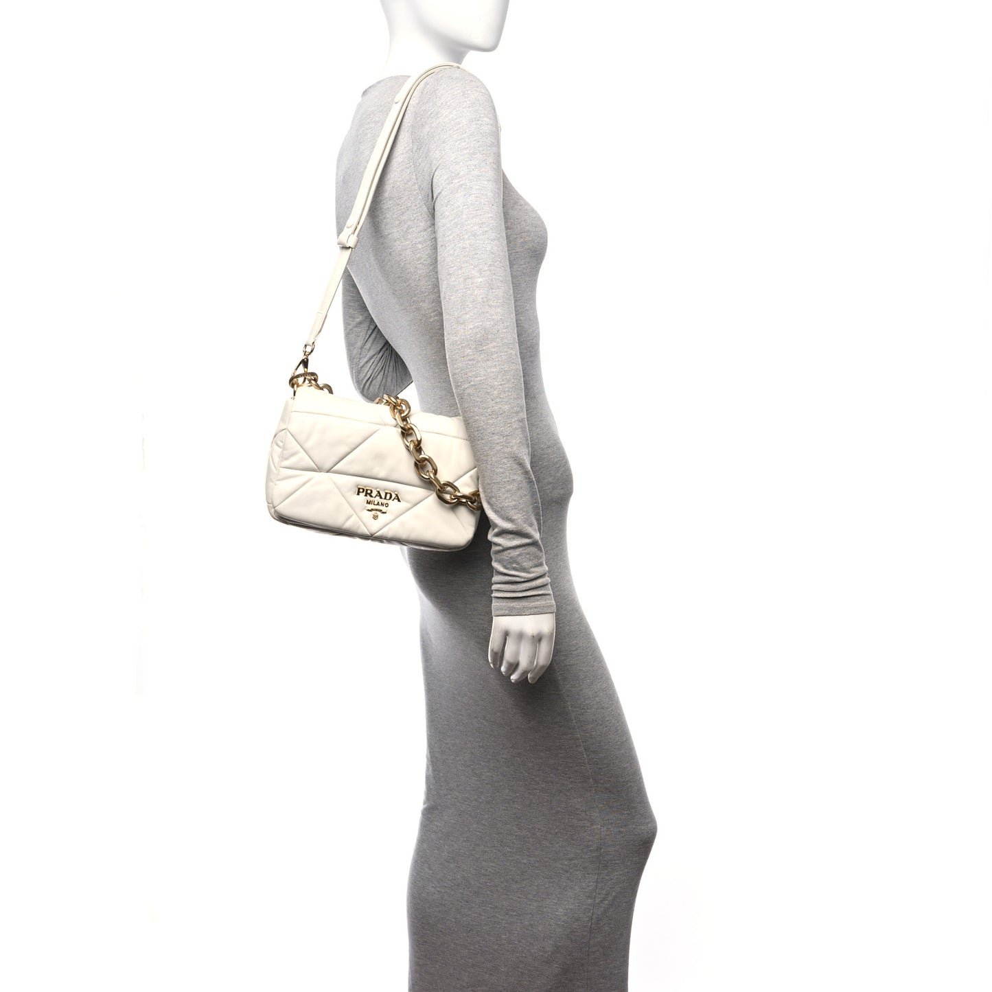 Nappa Triangle Quilted Medium Patchwork System Flap Bag White