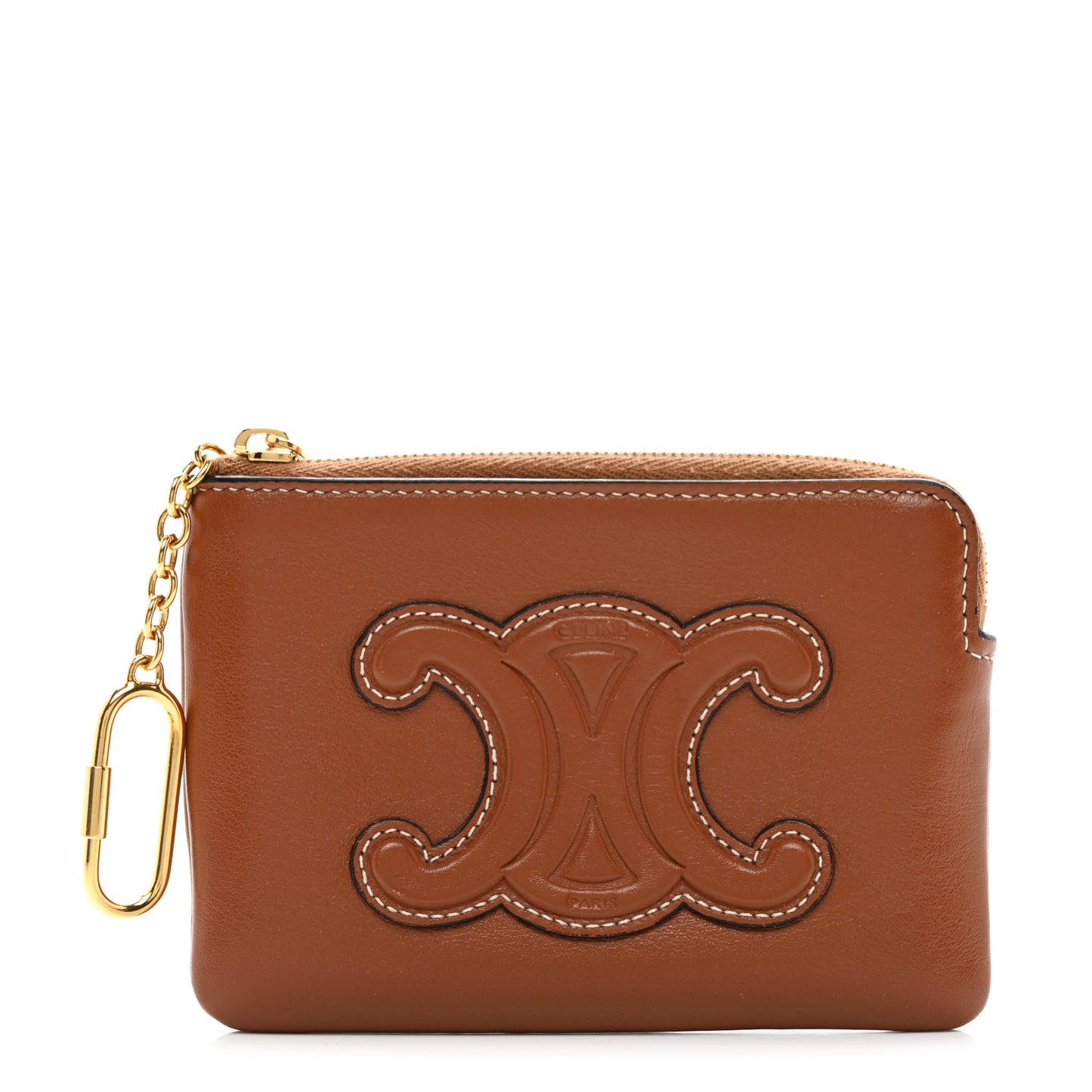 Smooth Calfskin Cuir Triomphe Coin and Card Pouch With Hook Tan