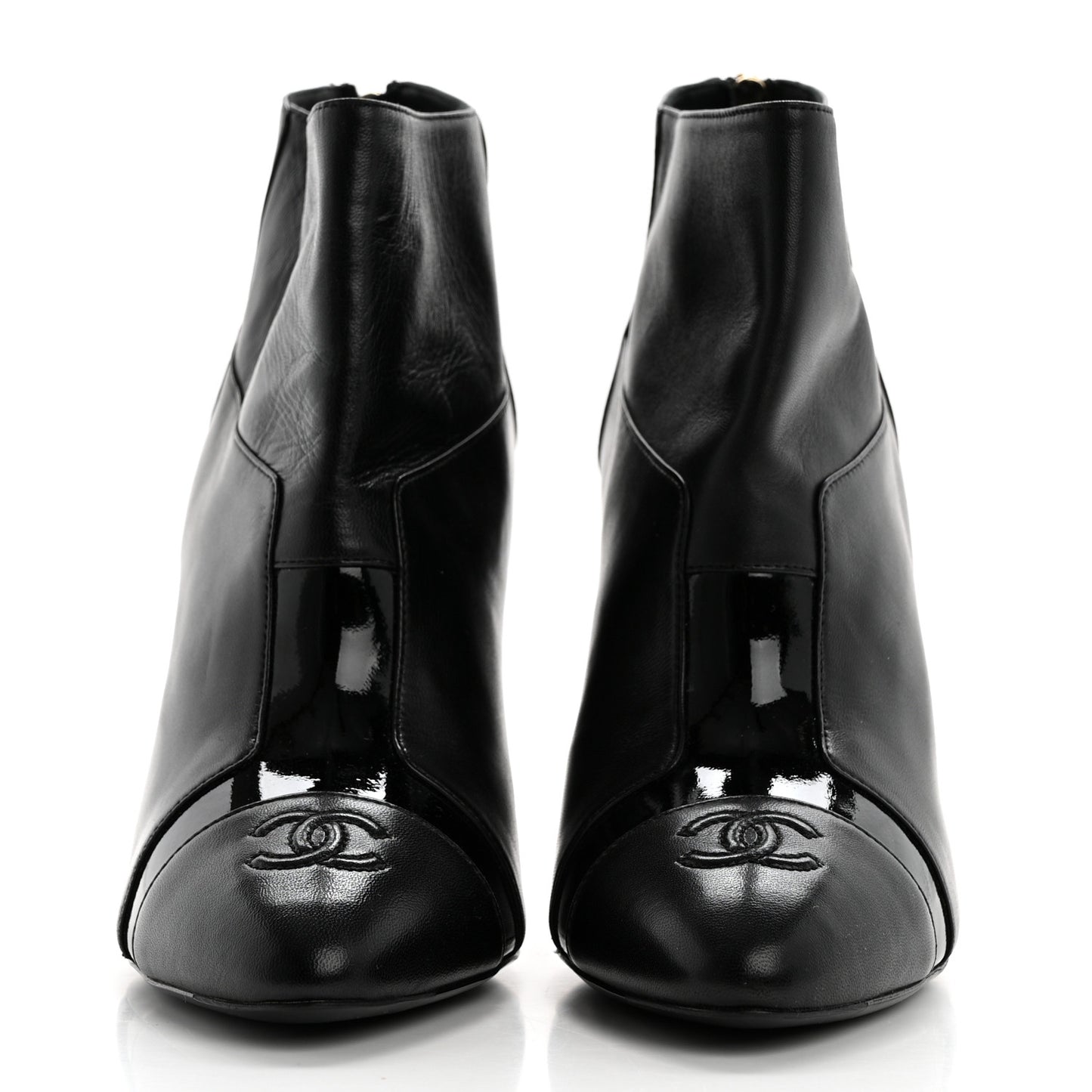 Patent Lambskin CC Cap Toe Ankle Booties 39 Black