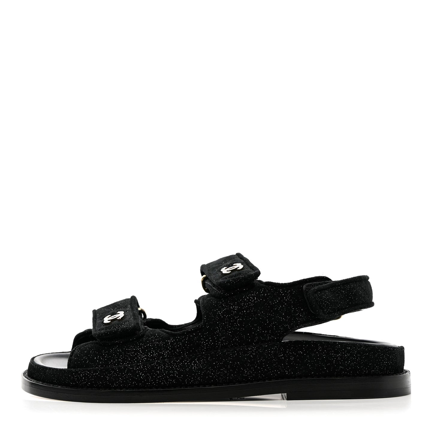 Suede Calfskin Glitter Crystal Velcro Dad Sandals 35 Black