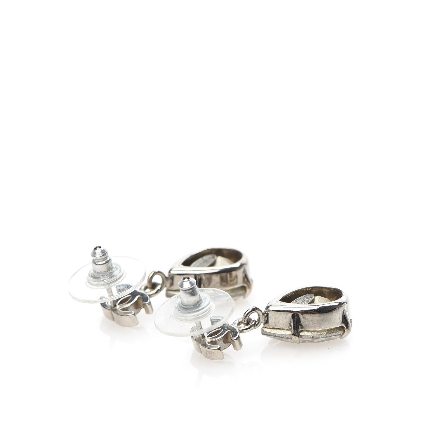 Chanel Crystal CC Tear Drop Earrings Silver 3 of 5