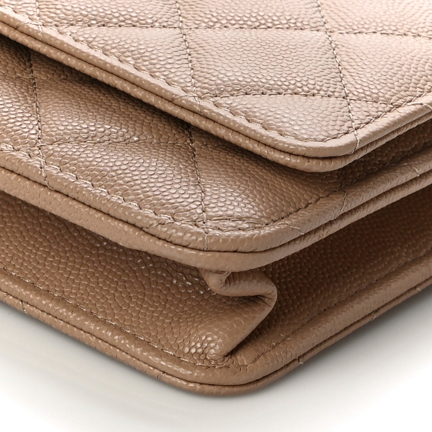 Caviar Quilted Crystal CC Wallet On Chain WOC Beige