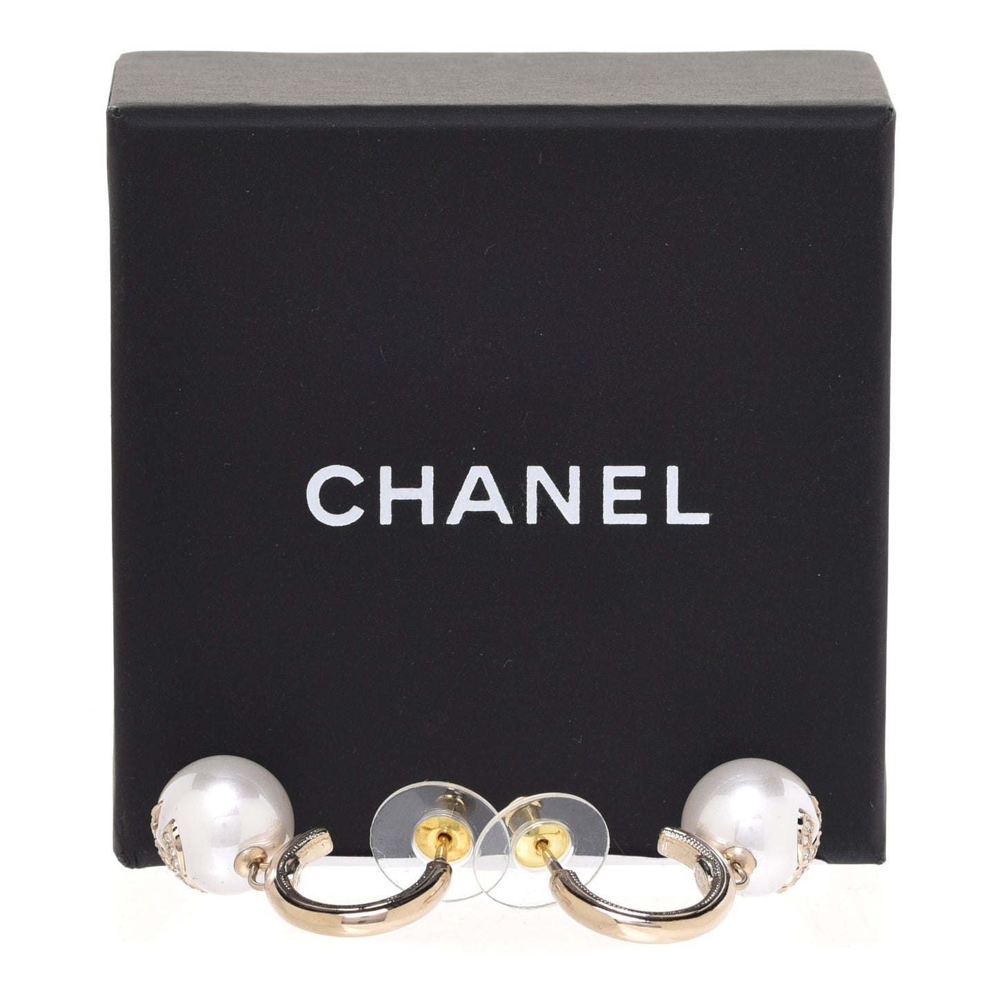 Pearl Crystal CC Drop Earrings Gold Pearly White