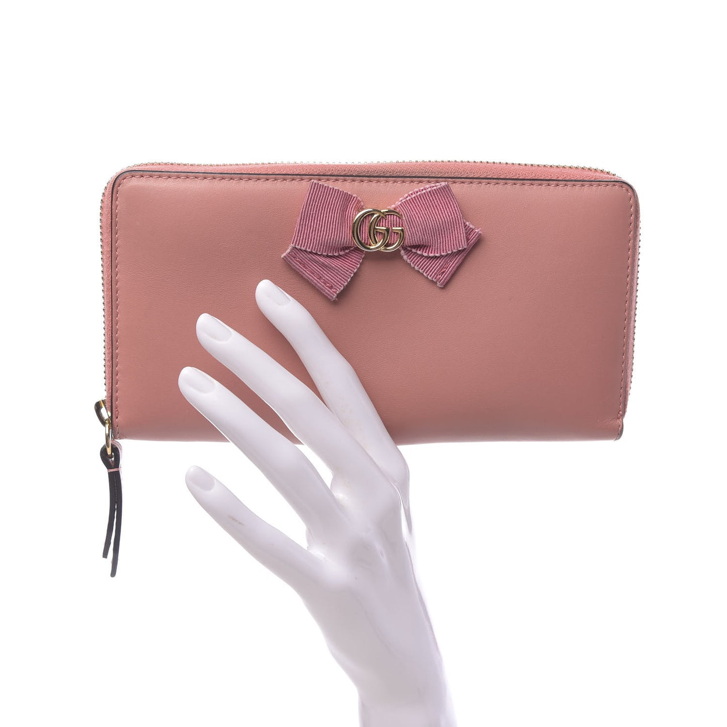 Lambskin GG Bow Zip Around Wallet Light Pink