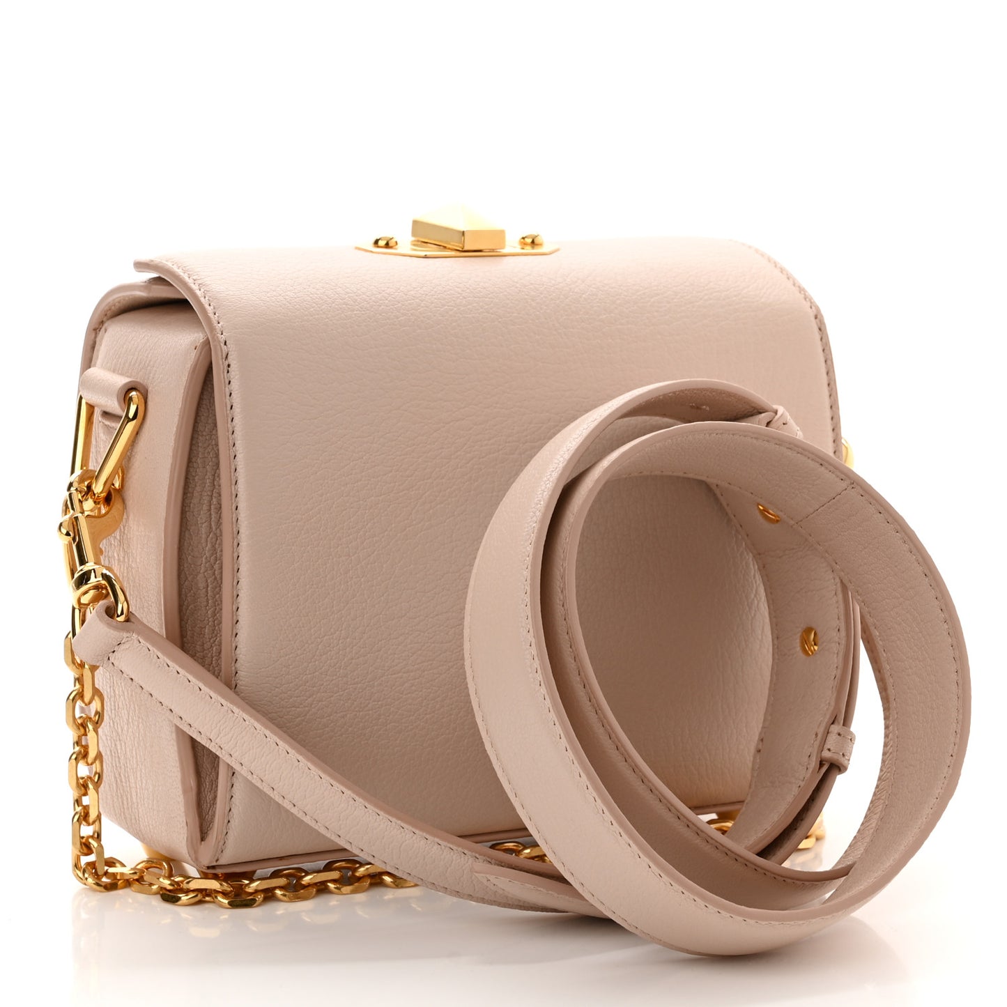 Fine Grain Goatskin Box Shoulder Bag 19 Nude