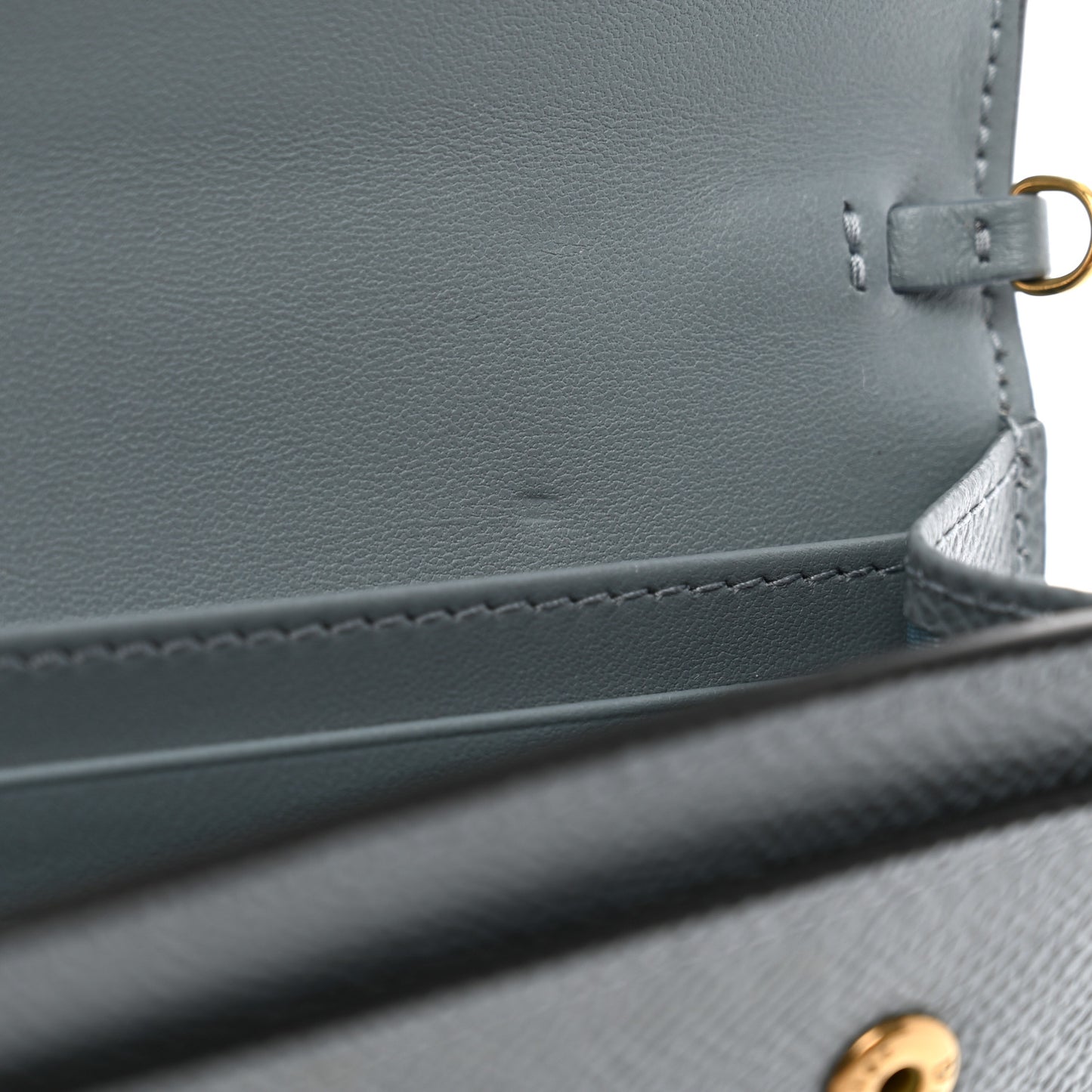 Grained Calfskin Saddle Chain Pouch Cloud Blue
