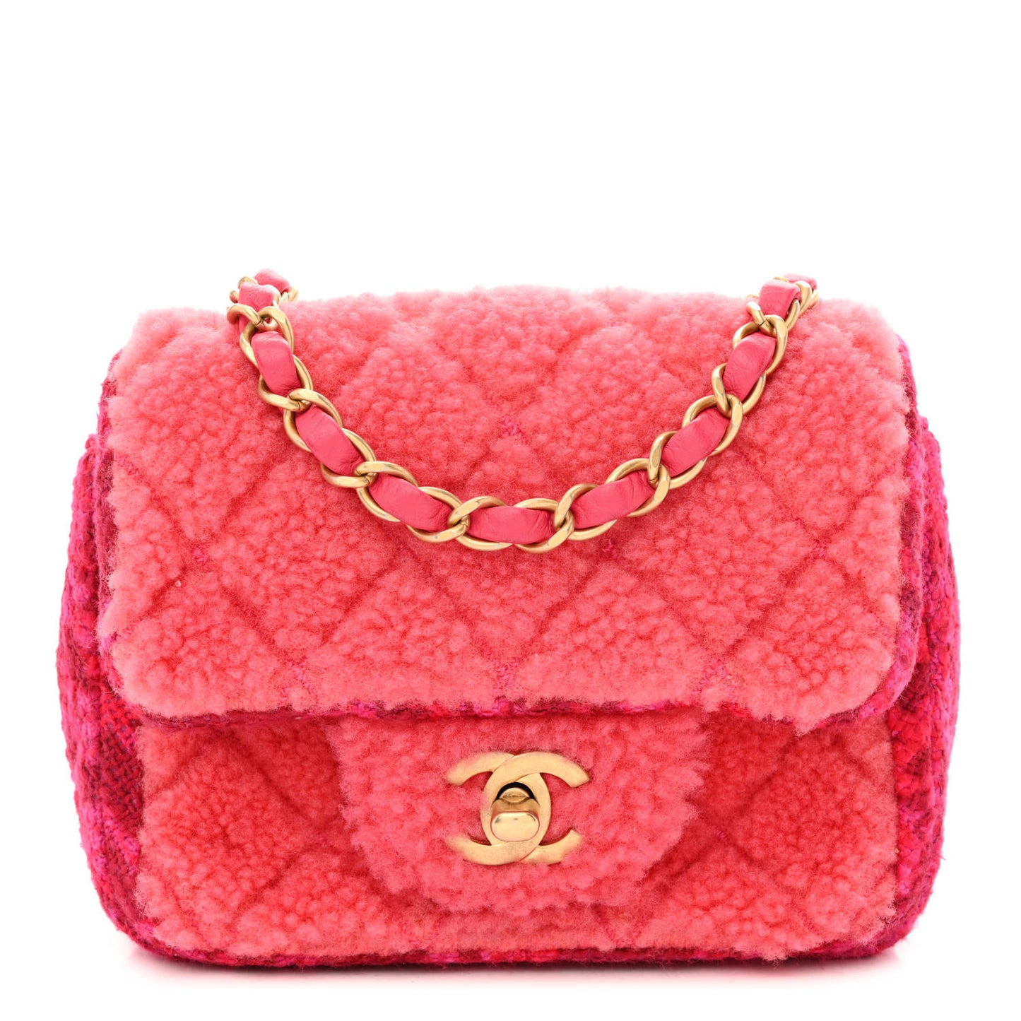 Shearling Tweed Quilted Mini Square Flap Bag Pink