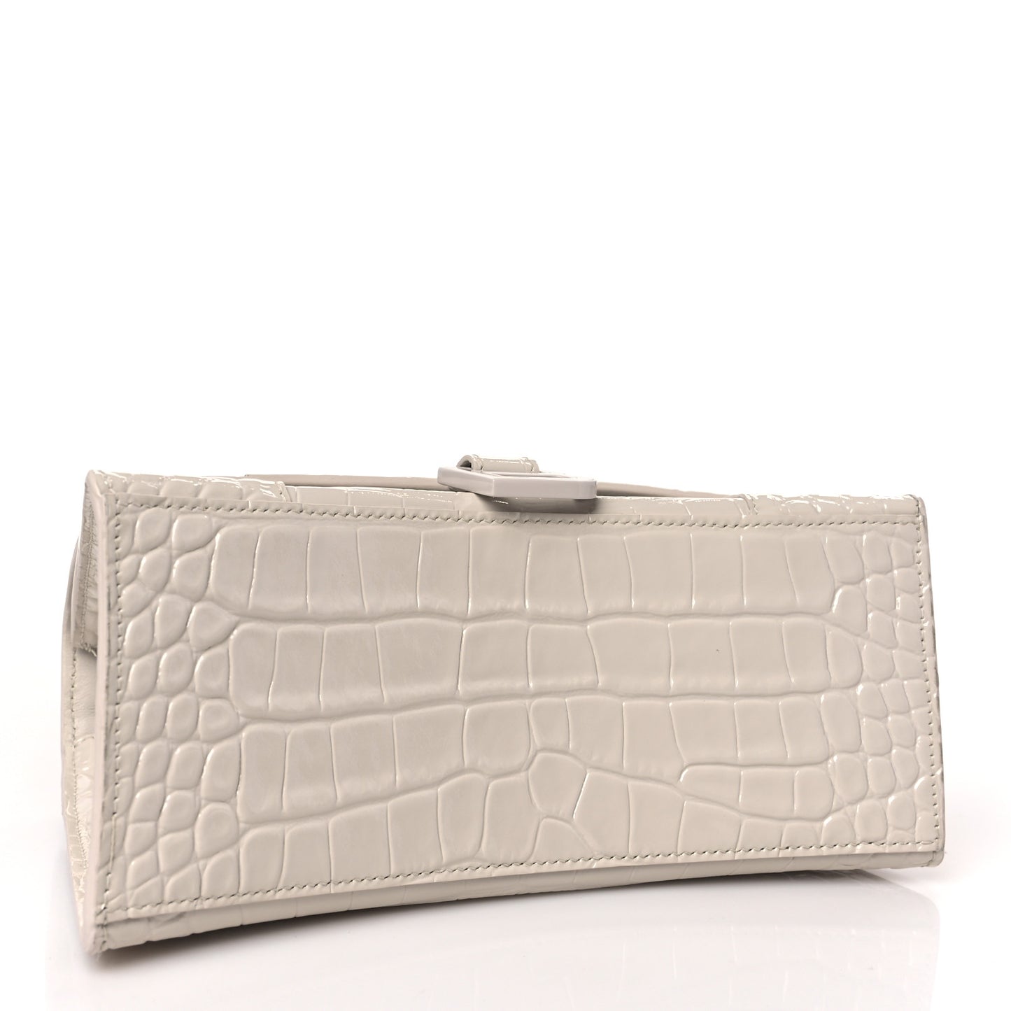 Shiny Calfskin Monochrome Crocodile Embossed Hourglass Top Handle Bag XS Nacre