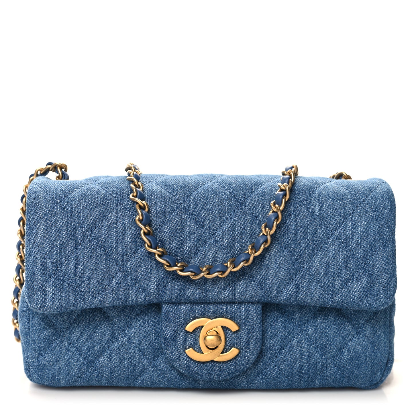 Denim Quilted Mini Pearl Crush Rectangular Flap Blue