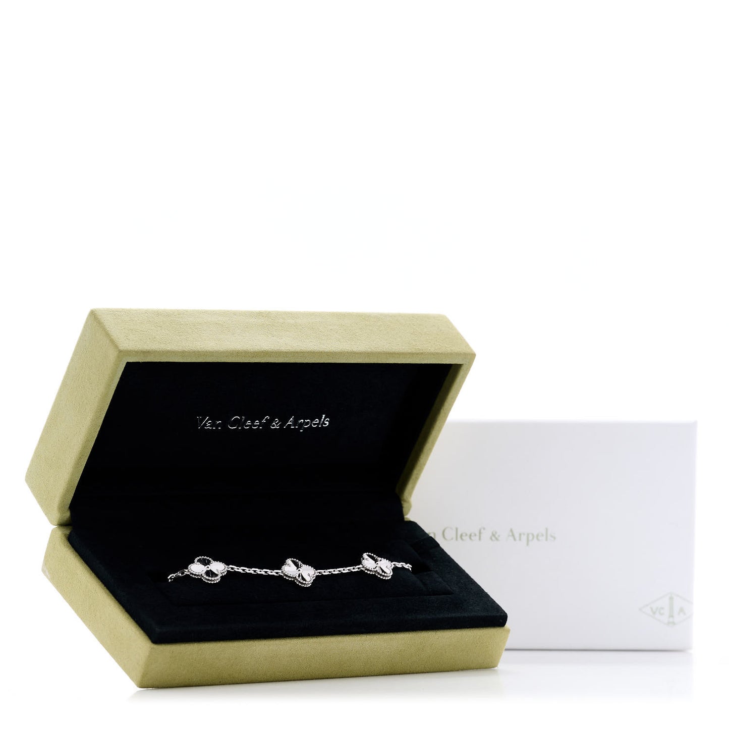 18K White Gold 5 Motifs Guilloche Vintage Alhambra Bracelet