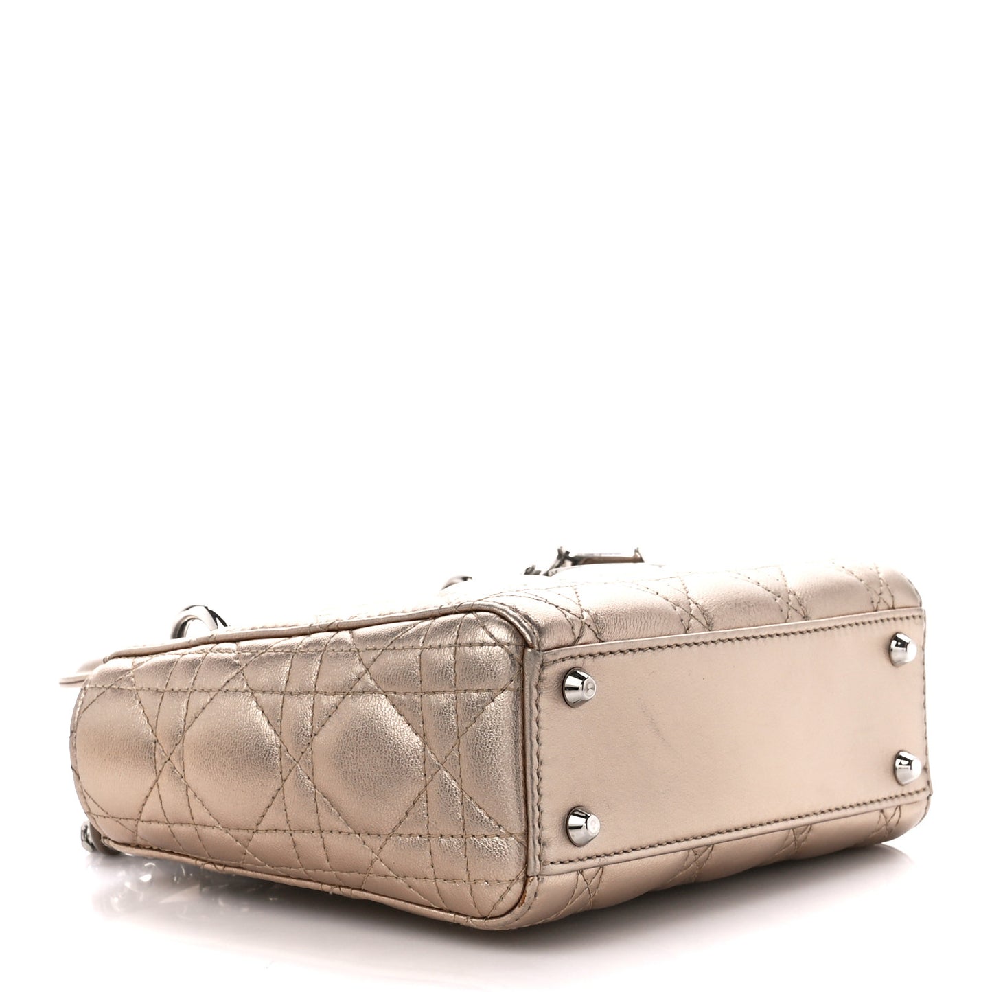 Metallic Lambskin Cannage Mini Lady Dior Gold