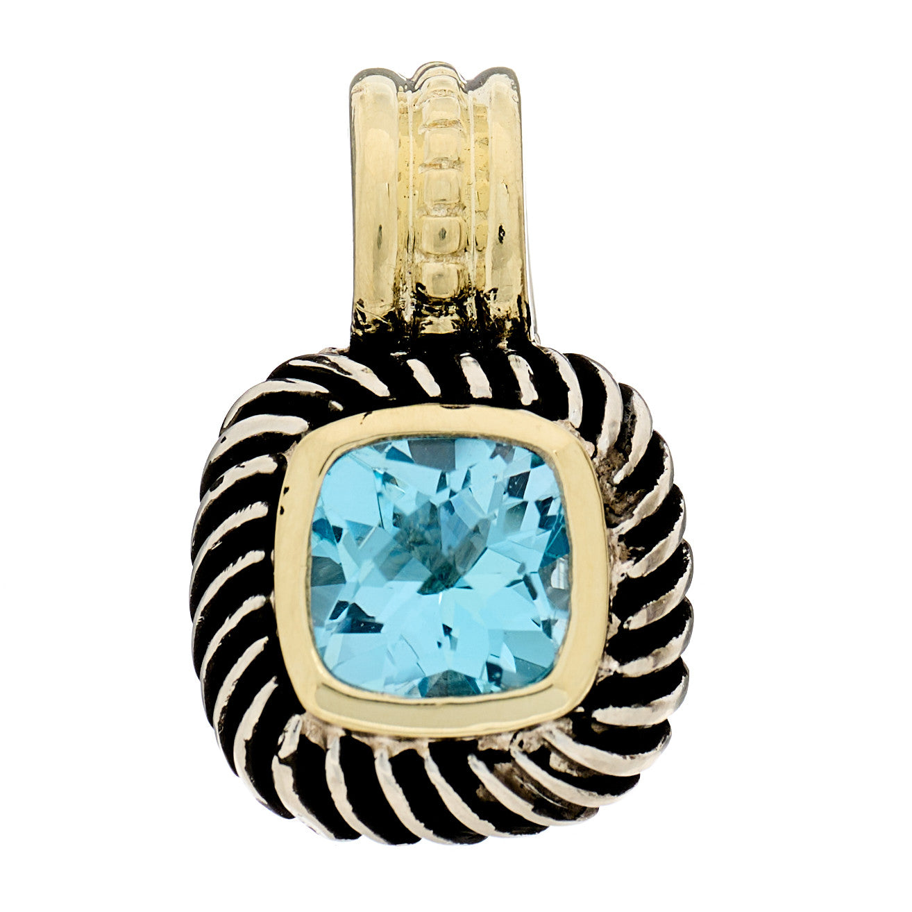 Sterling Silver 14K Yellow Gold Blue Topaz 7mm Albion Enhancer Pendant