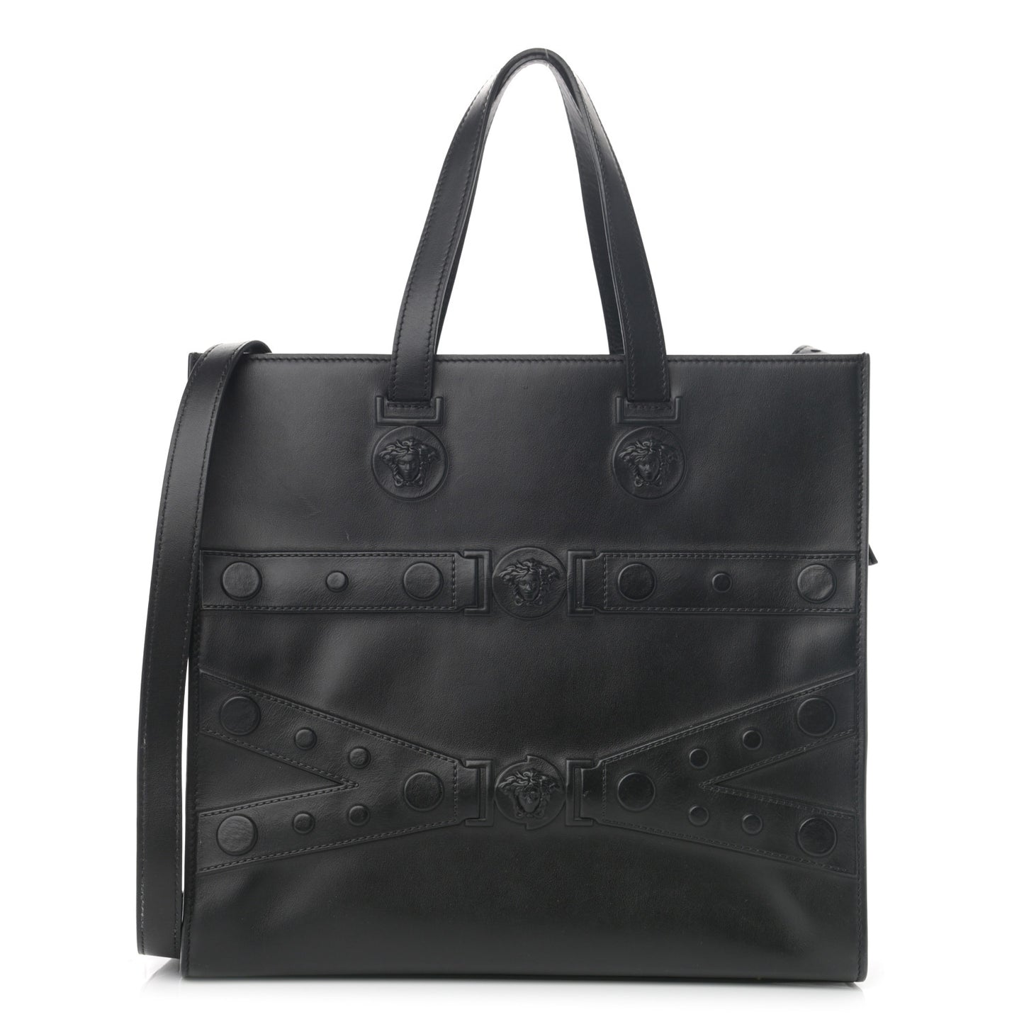 Calfskin Medusa Stud Tribute Tote Black