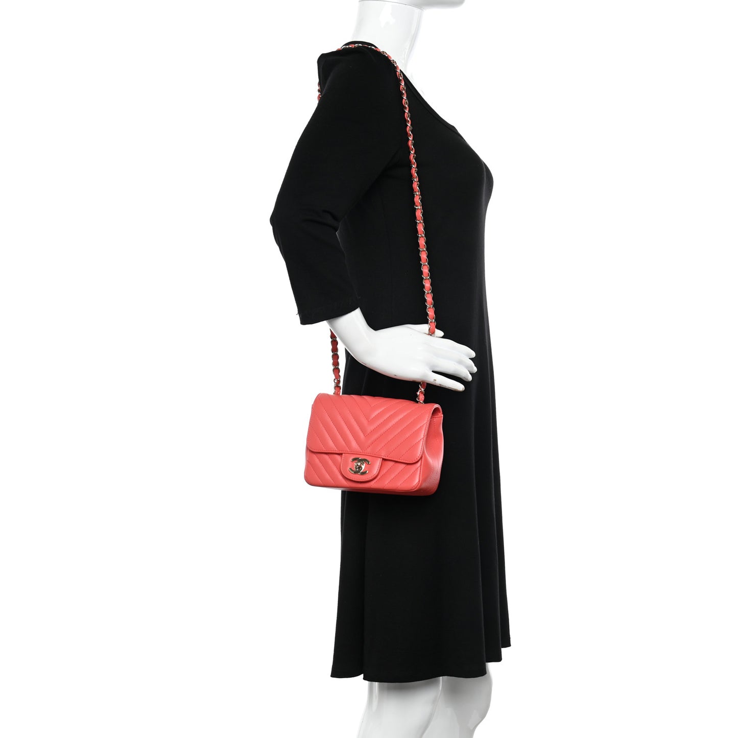 Lambskin Chevron Quilted Mini Square Flap Coral