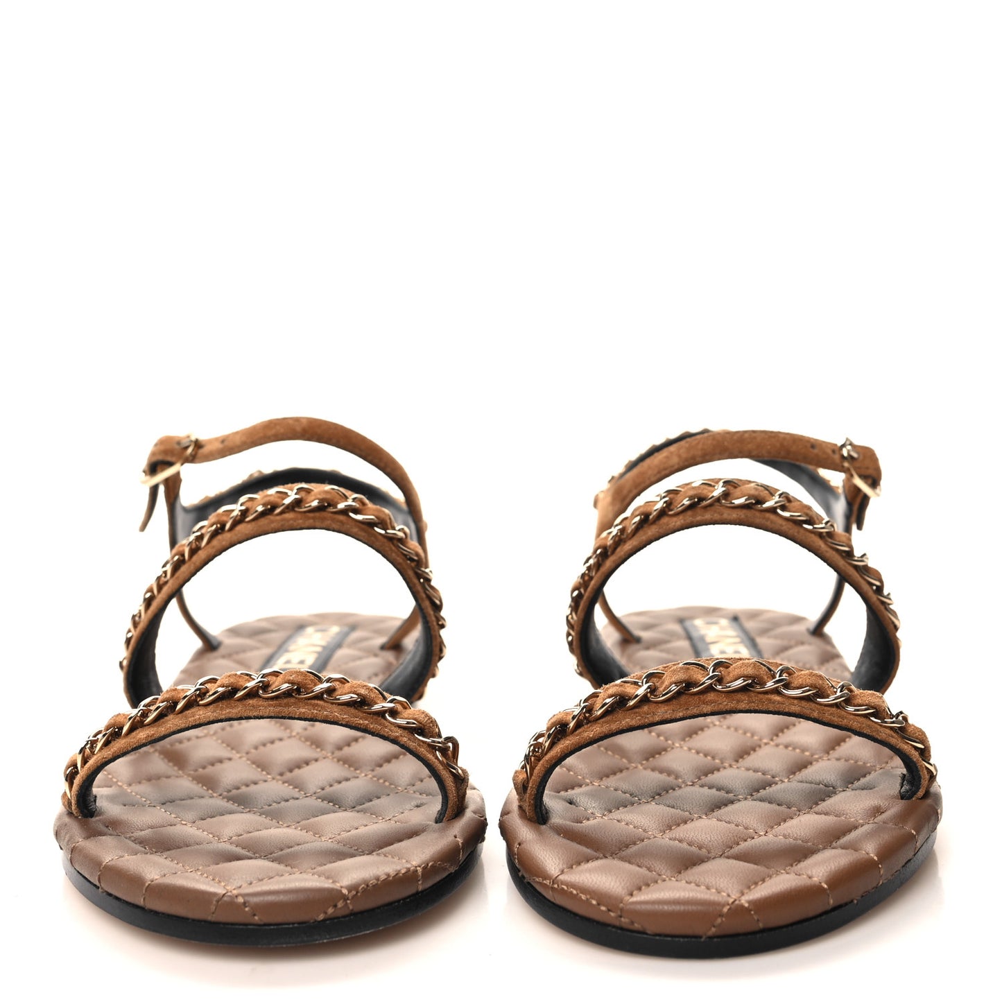 Suede Calfskin Chain Sandals 36 Brown
